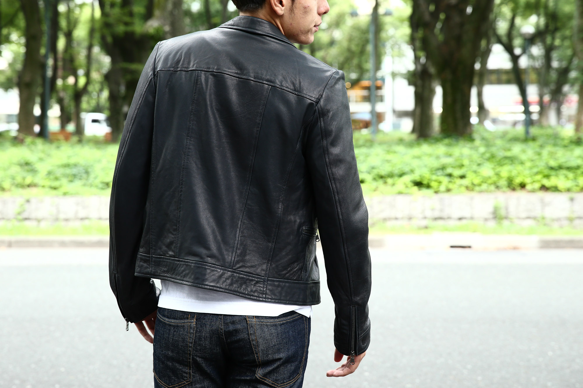 Radice(ラディーチェ) 1012 Lamb Napa(ラムナッパ) Leather Jacket ダブルライダース レザージャケット NAVY(ネイビー) MADE IN ITALY イタリア製 ダブルライダース ラムナッパレザー 愛知　名古屋 Alto e Diritto アルト エ デリット セレクトショップ モデル着用 Zanone incotex slacks enzobonafe