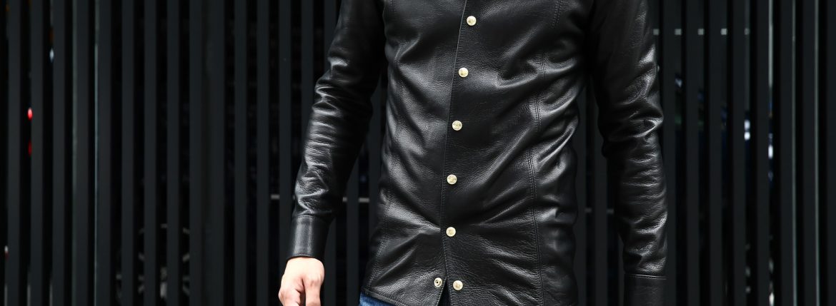 South Paradiso Leather(サウスパラディソレザー) East West(イーストウエスト) ILLUMINATI RAINBOW SHIRTS(イルミナティレインボーシャツ) レザーシャツ BLACK(ブラック) バックスタイル画像。