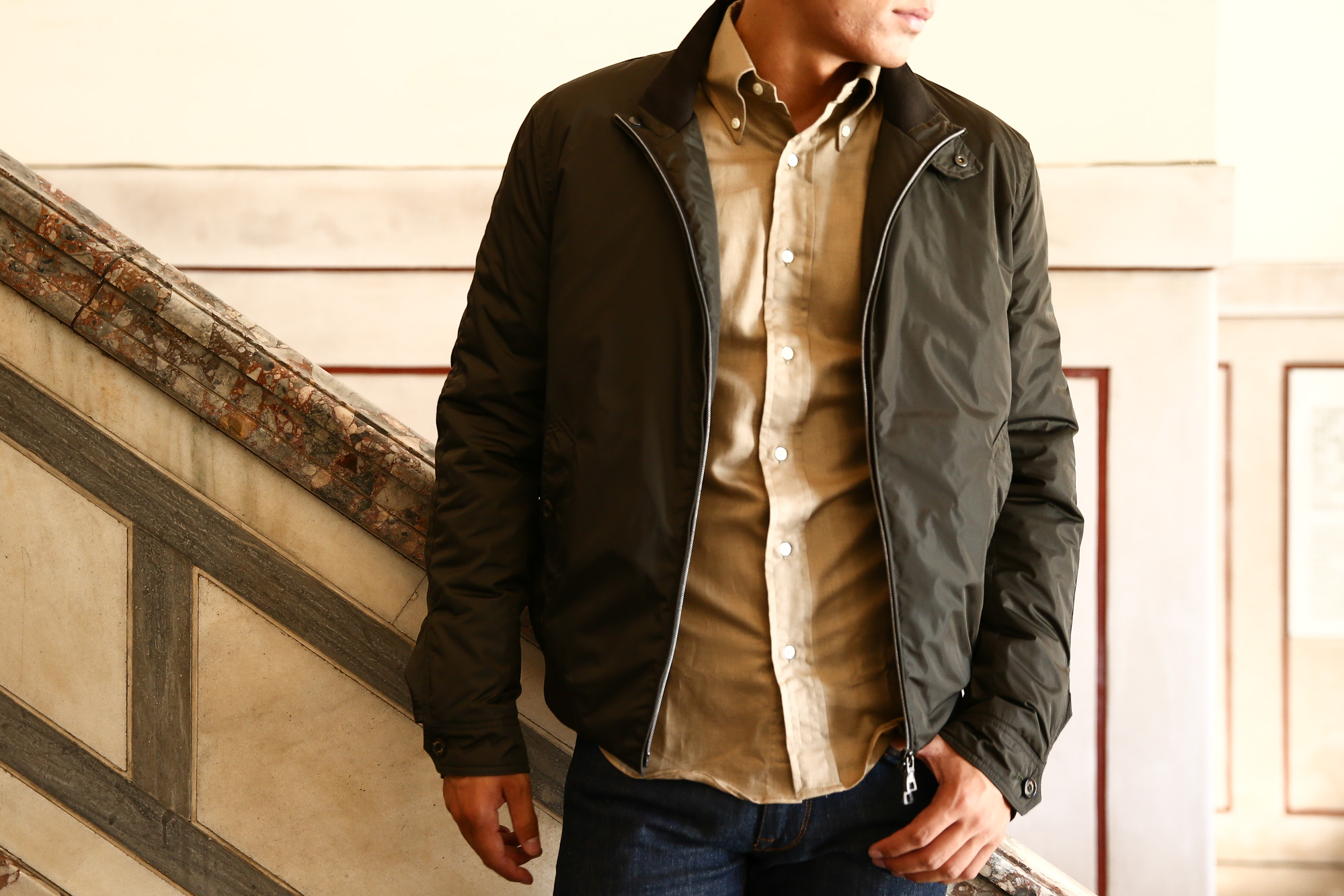 Sealup (シーラップ) Bomber Jacket ボンバージャケット 7578 9683 中綿入り ボマージャケット ナイロンジャケット KHAKI (カーキ・14) MADE IN ITALY 2016 秋冬新作 のコーディネート画像。愛知 名古屋 Alto e Diritto アルト エ デリット LEON レオン シーラップ 名古屋