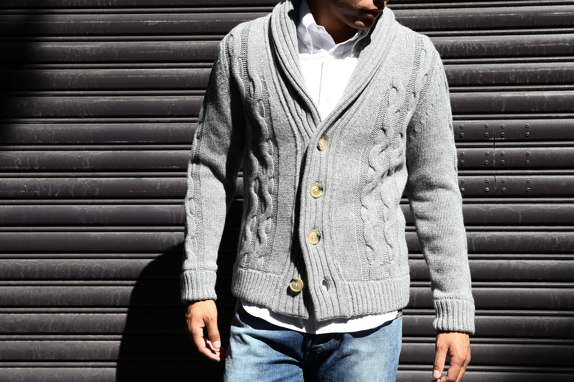 Settefili Cashmere (セッテフィーリ カシミア) Shawl Collar Cardigan (ショールカラーカーディガン) ローゲージ ニット カーディガン GREY (グレー・MC009) made in italy (イタリア製) 2016 秋冬新作 Alto e Diritto 愛知 名古屋 