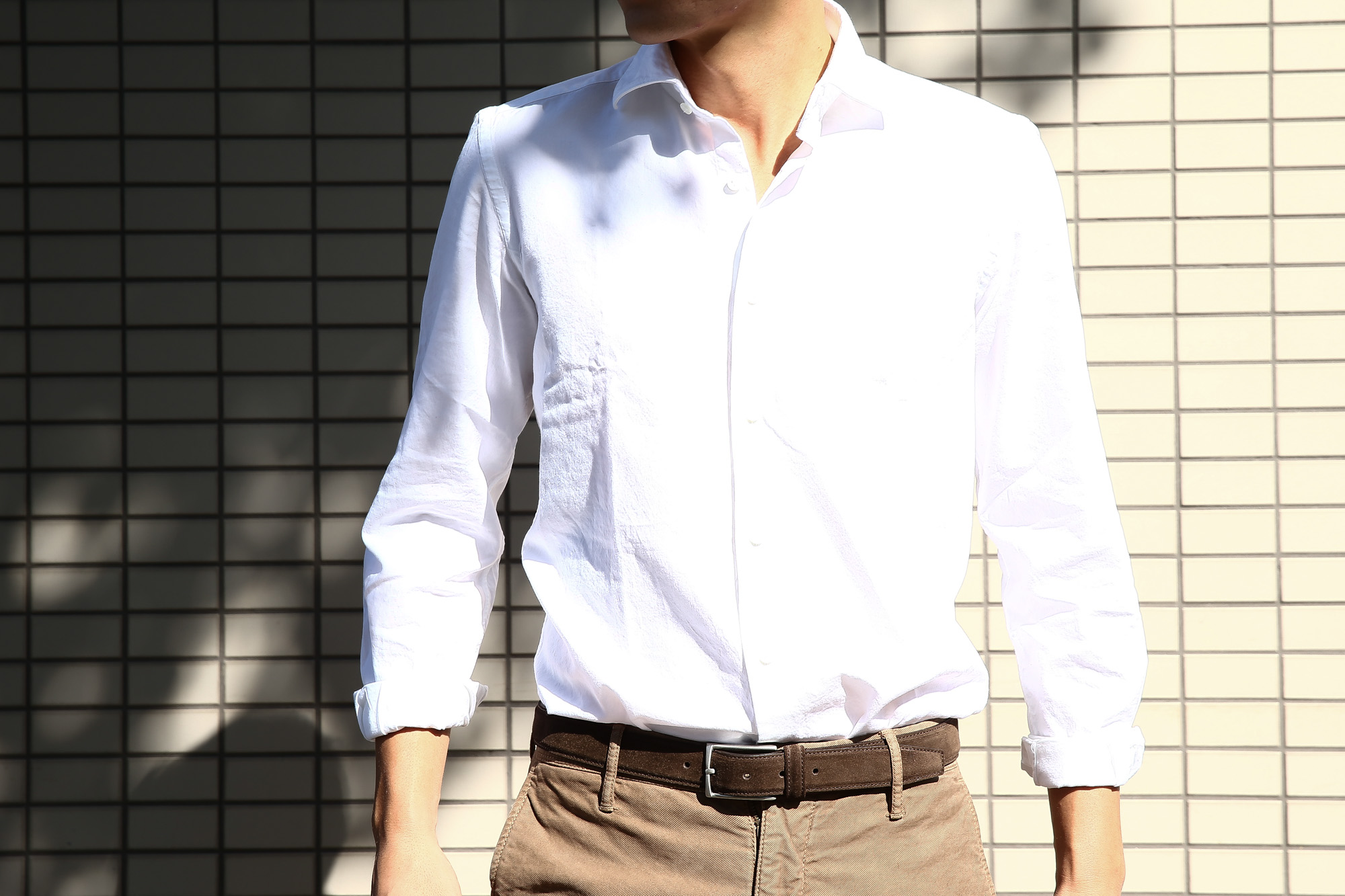 Glanshirt (グランシャツ) JWEEN G6971 OXFORD COTTON 100％ オックスフォードシャツ WHITE (ホワイト・001) MADE IN ITALY(イタリア製) 2016 秋冬新作 のコーディネート画像。 愛知 名古屋Alto e Diritto アルト エ デリット シャツ 白シャツ 36,37,38,39,40,41