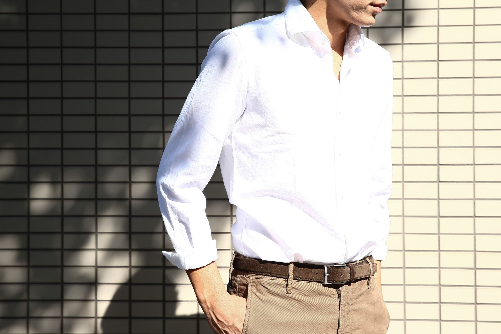 Glanshirt (グランシャツ) JWEEN G6971 OXFORD COTTON 100％ オックスフォードシャツ WHITE (ホワイト・001) MADE IN ITALY(イタリア製) 2016 秋冬新作 のコーディネート画像。 愛知 名古屋Alto e Diritto アルト エ デリット シャツ 白シャツ 36,37,38,39,40,41