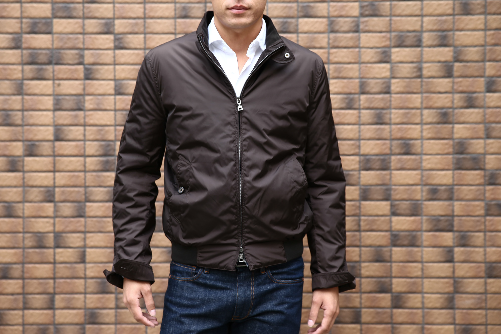 Sealup (シーラップ) Bomber Jacket (ボンバージャケット) 7578 9683 中綿入り ボマージャケット ナイロンジャケット BROWN (ブラウン・29) MADE IN ITALY(イタリア製)  2016 秋冬新作 のコーディネート画像。 愛知 名古屋 Alto e Diritto アルト エ デリット  セレクトショップ レザージャケット ブルゾン ブラウン 茶 シーラップ 名古屋 44,46,48,50,52