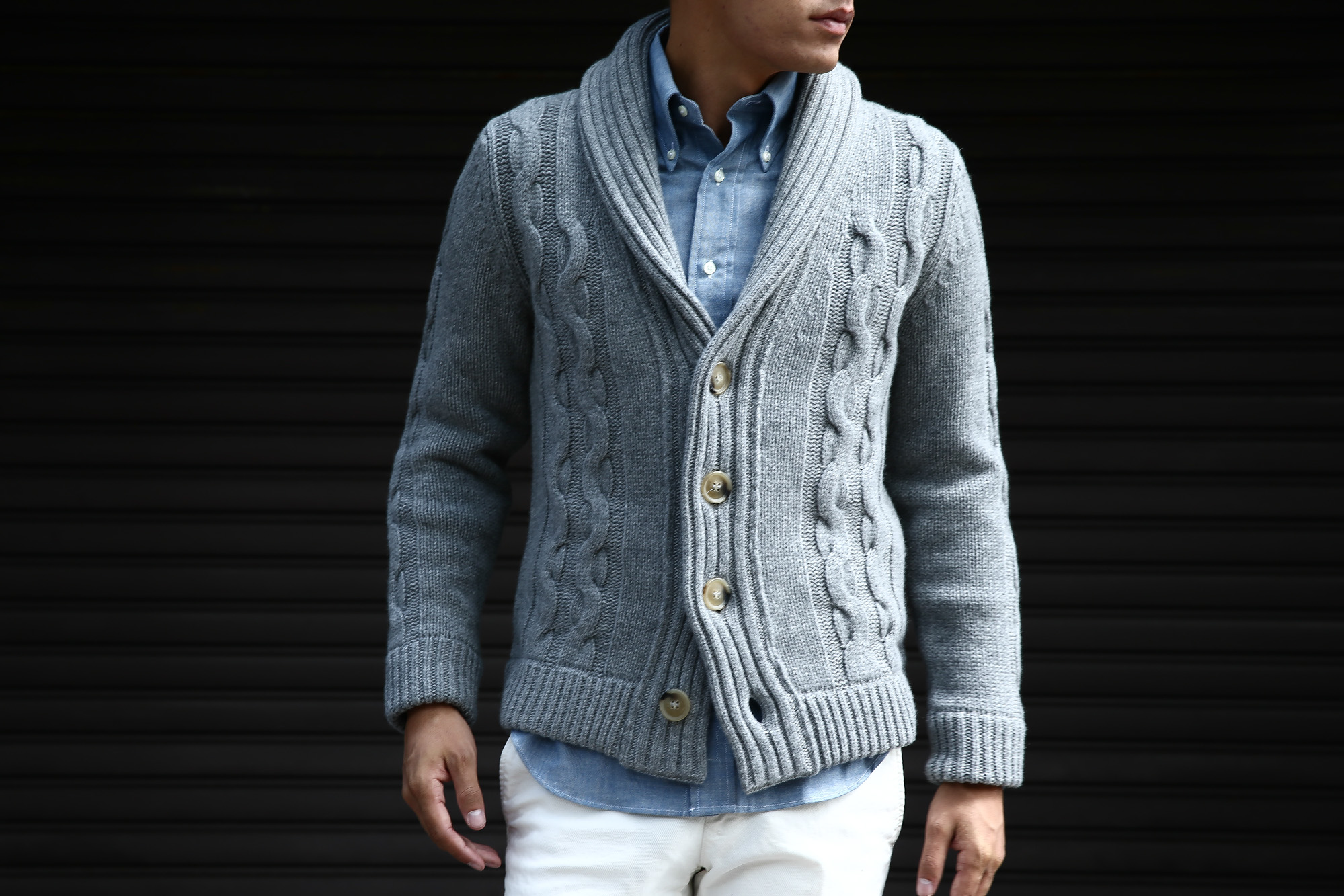 Settefili Cashmere (セッテフィーリ カシミア) Shawl Collar Cardigan ウールカシミア ローゲージニット ショールカラーカーディガン GREY (グレー・MC009) made in italy (イタリア製) 2016 秋冬新作 愛知 名古屋 Alto e Diritto アルト エ デリット ショールカラー