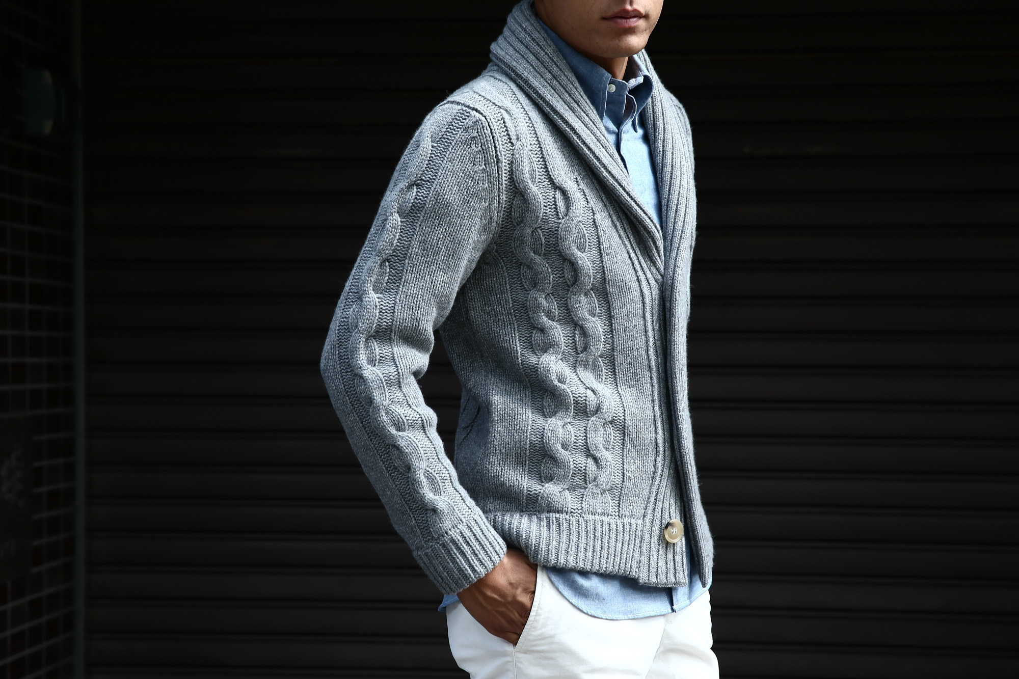 Settefili Cashmere (セッテフィーリ カシミア) Shawl Collar Cardigan ウールカシミア ローゲージニット ショールカラーカーディガン GREY (グレー・MC009) made in italy (イタリア製) 2016 秋冬新作 愛知 名古屋 Alto e Diritto アルト エ デリット ショールカラー