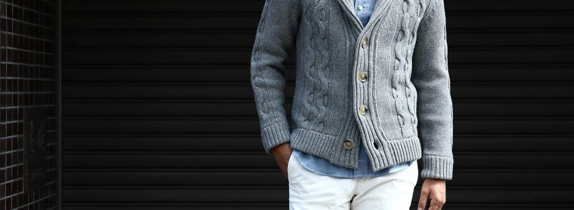 Settefili Cashmere (セッテフィーリ カシミア) Shawl Collar Cardigan ウールカシミア ローゲージニット ショールカラーカーディガン GREY (グレー・MC009) made in italy (イタリア製) 2016 秋冬新作 愛知 名古屋 ZODIAC ゾディアック ショールカラー