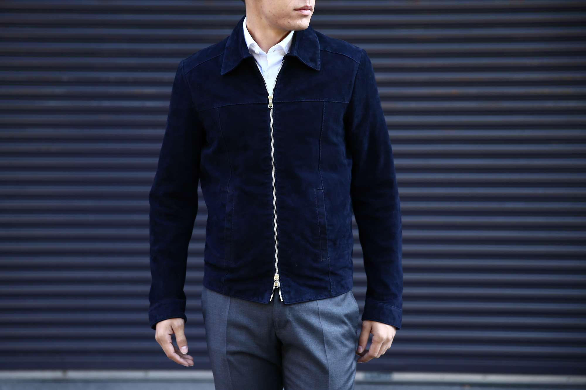 Radice (ラディーチェ) 1008 Suede Leather Jacket Suede Lamb Nappa スエードラムナッパ SLIM FIT スリムフィット シングルレザージャケット NAVY (ネイビー) MADE IN ITALY(イタリア製)  2016 秋冬新作 愛知 名古屋Alto e Diritto アルト エ デリット レザージャケット ラディーチェ スエードレザー 青山系