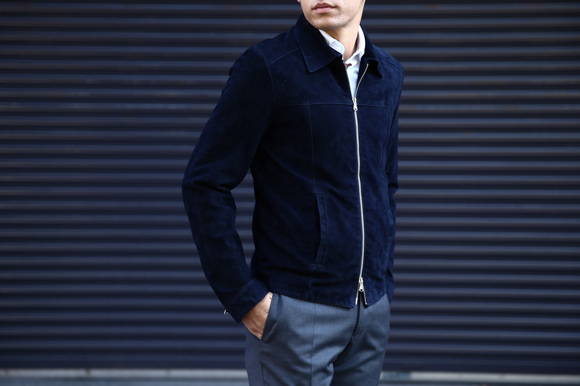 Radice (ラディーチェ) 1008 Suede Leather Jacket Suede Lamb Nappa スエードラムナッパ SLIM FIT スリムフィット シングルレザージャケット NAVY (ネイビー) MADE IN ITALY(イタリア製)  2016 秋冬新作 愛知 名古屋Alto e Diritto アルト エ デリット レザージャケット ラディーチェ スエードレザー 青山系