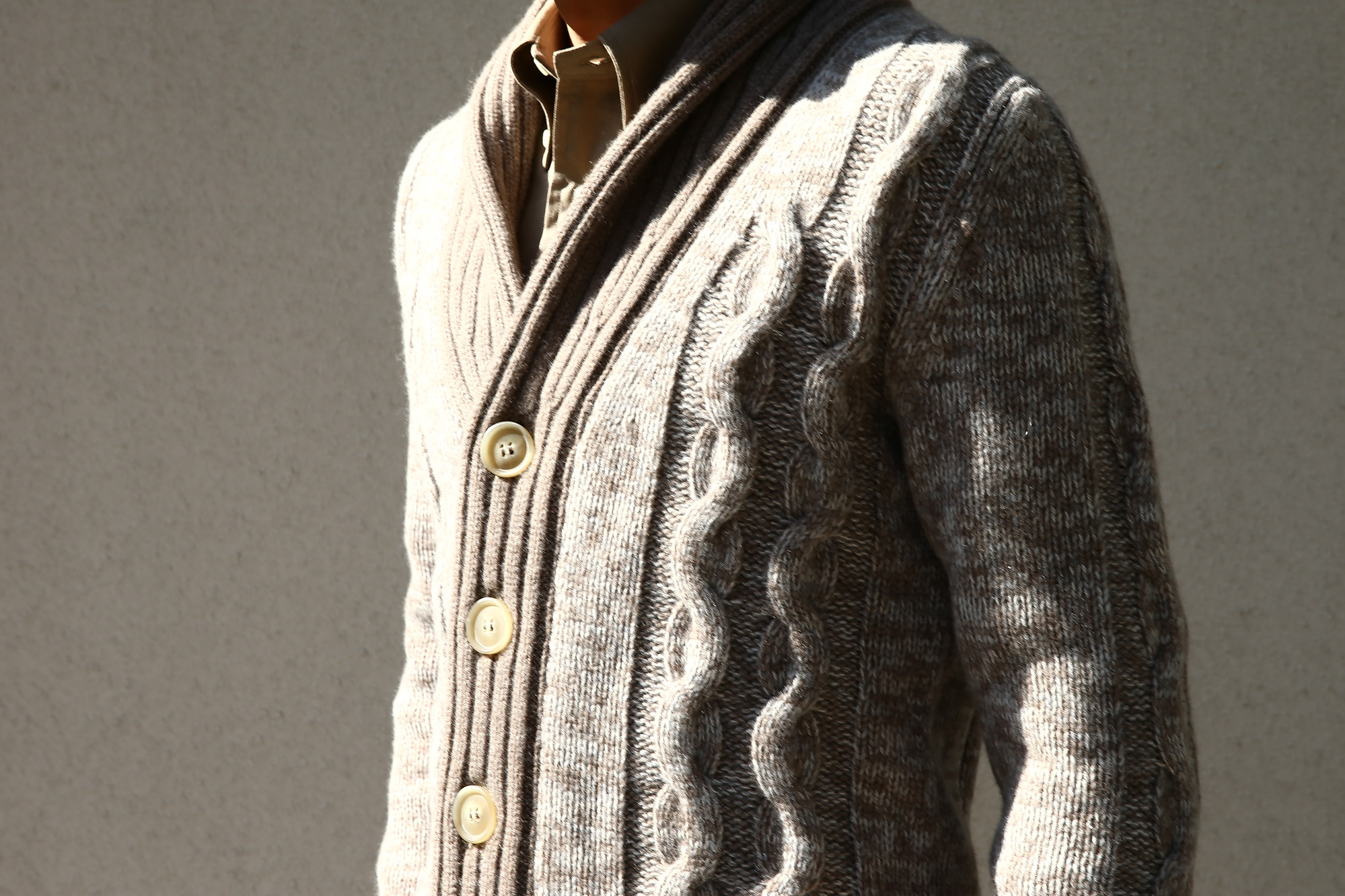 Settefili Cashmere (セッテフィーリ カシミア) Shawl Collar Cardigan (ショールカラーカーディガン) メランジ ウール カシミア ローゲージニットカーディガン ショールカラーカーディガン GREGE (グレージュ・CM01) made in italy (イタリア製)　2016 秋冬新作 愛知 名古屋 Alto e Diritto アルト エ デリット ショールカラー セッテフィーリカシミア