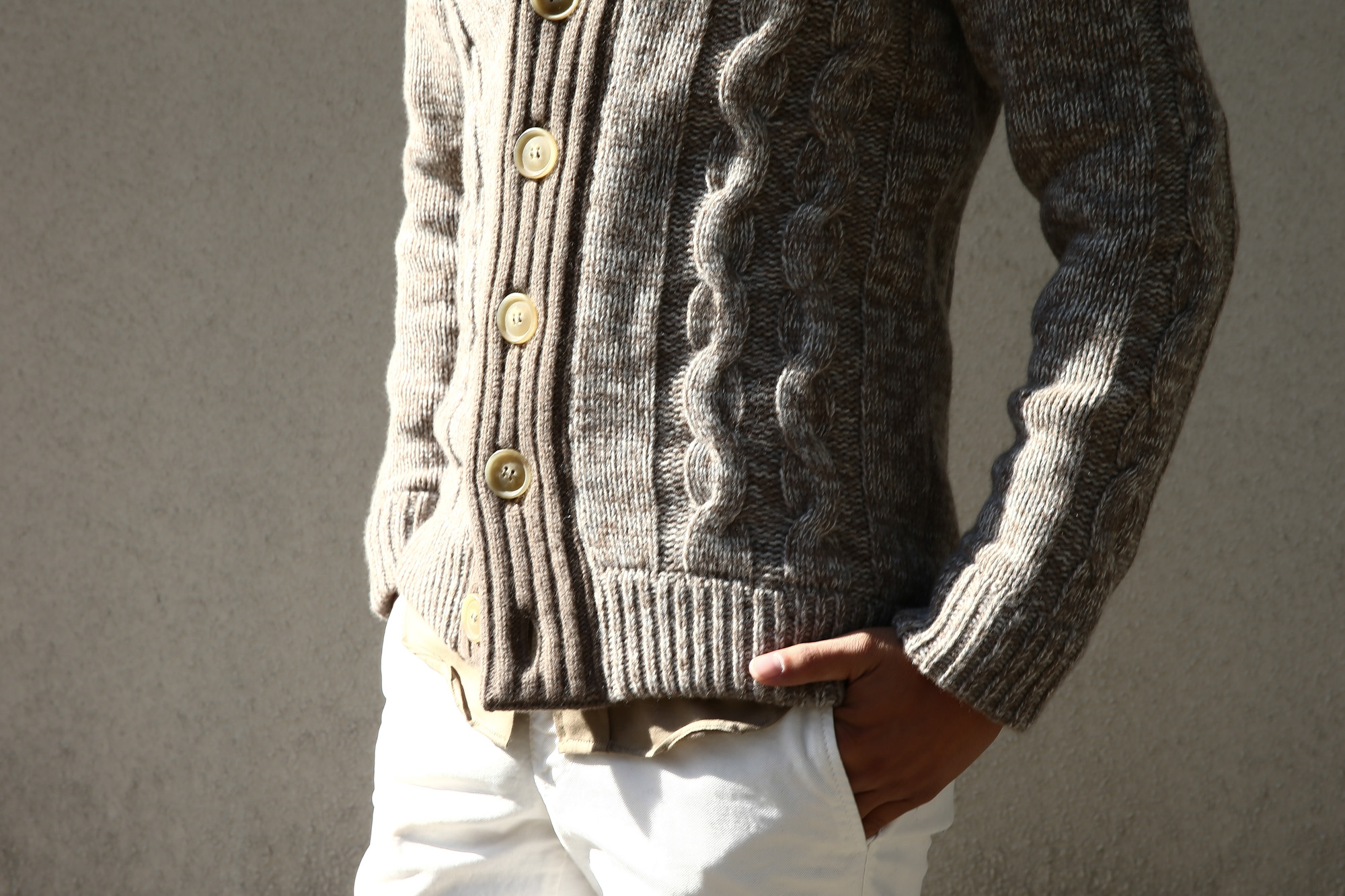 Settefili Cashmere (セッテフィーリ カシミア) Shawl Collar Cardigan (ショールカラーカーディガン) メランジ ウール カシミア ローゲージニットカーディガン ショールカラーカーディガン GREGE (グレージュ・CM01) made in italy (イタリア製)　2016 秋冬新作 愛知 名古屋 Alto e Diritto アルト エ デリット ショールカラー セッテフィーリカシミア