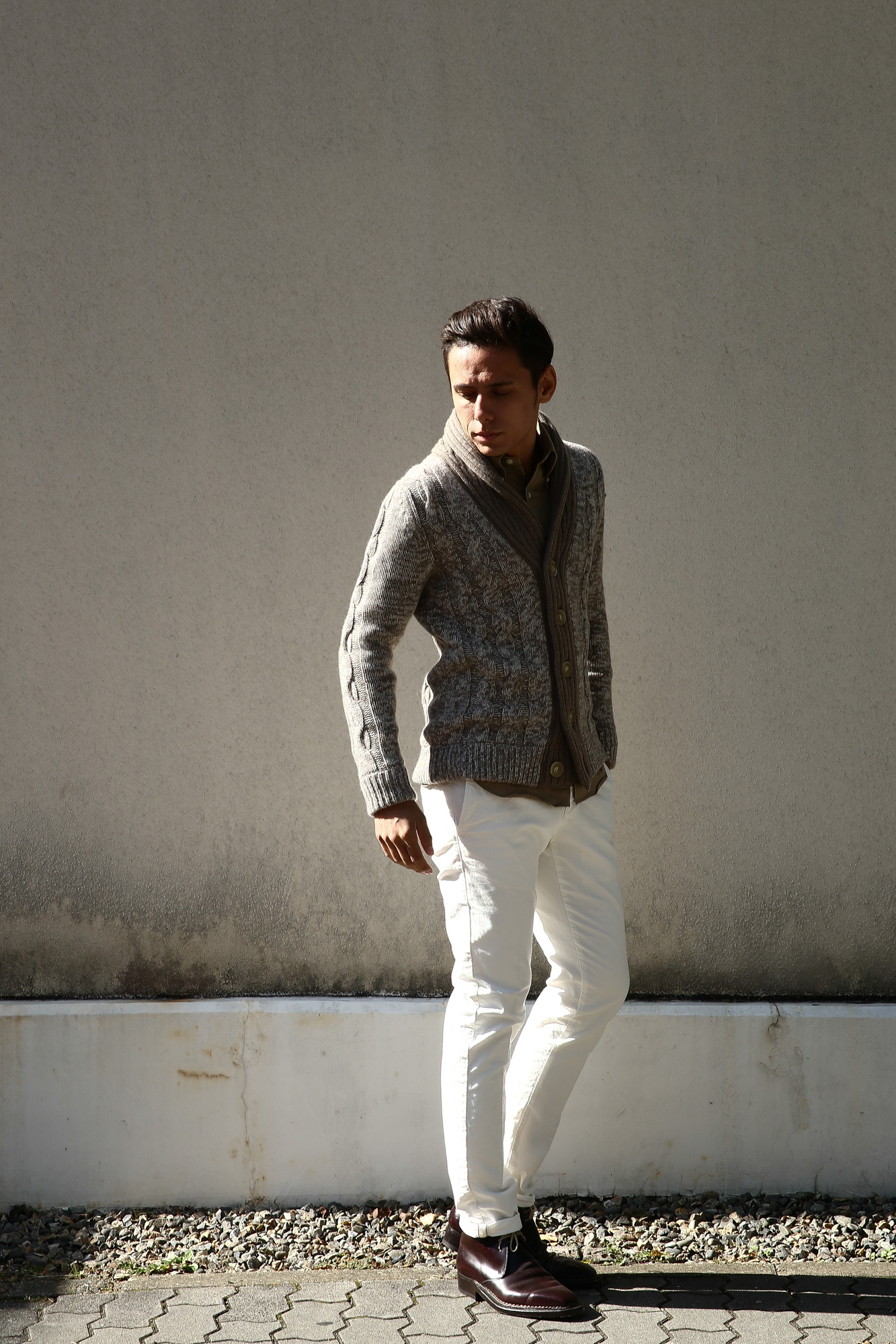 Settefili Cashmere (セッテフィーリ カシミア) Shawl Collar Cardigan (ショールカラーカーディガン) メランジ ウール カシミア ローゲージニットカーディガン ショールカラーカーディガン GREGE (グレージュ・CM01) made in italy (イタリア製)　2016 秋冬新作 愛知 名古屋 Alto e Diritto アルト エ デリット ショールカラー セッテフィーリカシミア