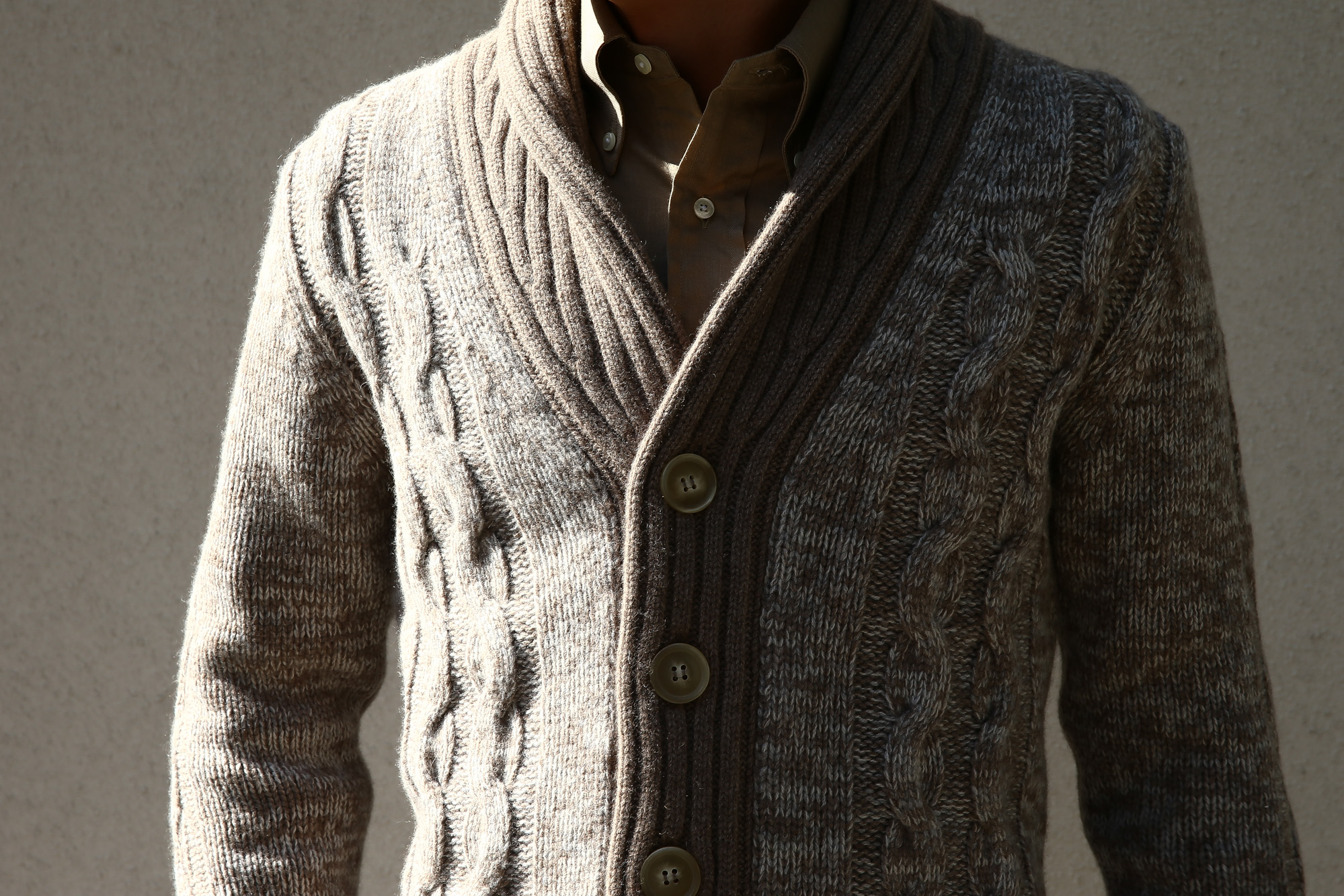 Settefili Cashmere (セッテフィーリ カシミア) Shawl Collar Cardigan (ショールカラーカーディガン) メランジ ウール カシミア ローゲージニットカーディガン ショールカラーカーディガン GREGE (グレージュ・CM01) made in italy (イタリア製)　2016 秋冬新作 愛知 名古屋 Alto e Diritto アルト エ デリット ショールカラー セッテフィーリカシミア