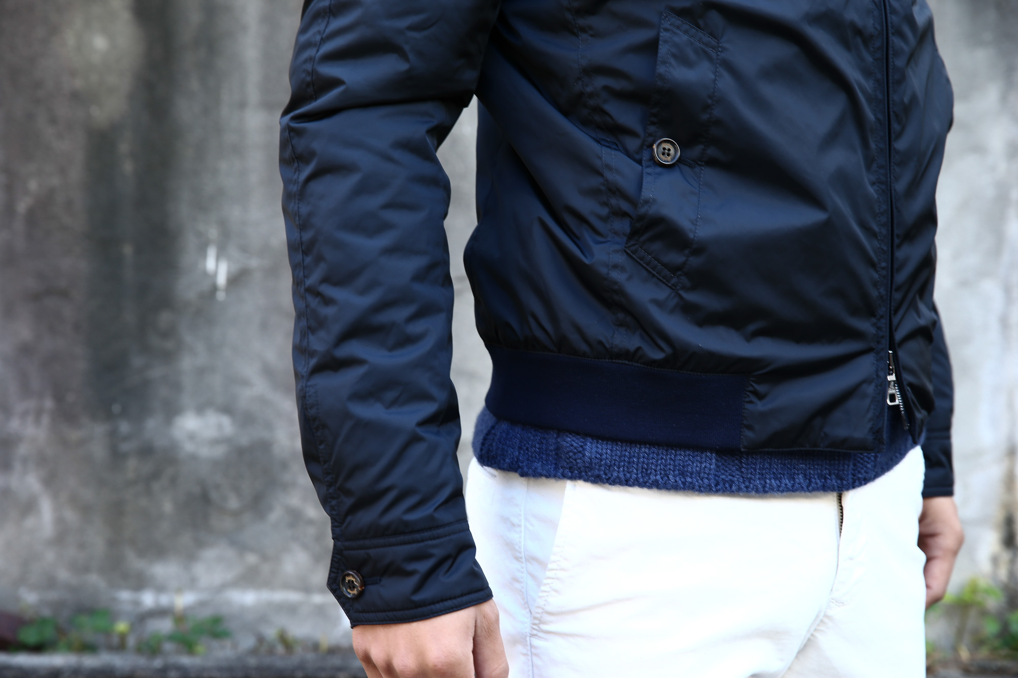 Sealup シーラップ Bomber Jacket ボンバージャケット 7578 9683 中綿入り ボマージャケット ナイロンジャケット ボンバージャケット NAVY (ネイビー・01) MADE IN ITALY(イタリア製) のコーディネートスタイル。愛知 名古屋 Alto e Diritto アルト エ デリット シーラップ