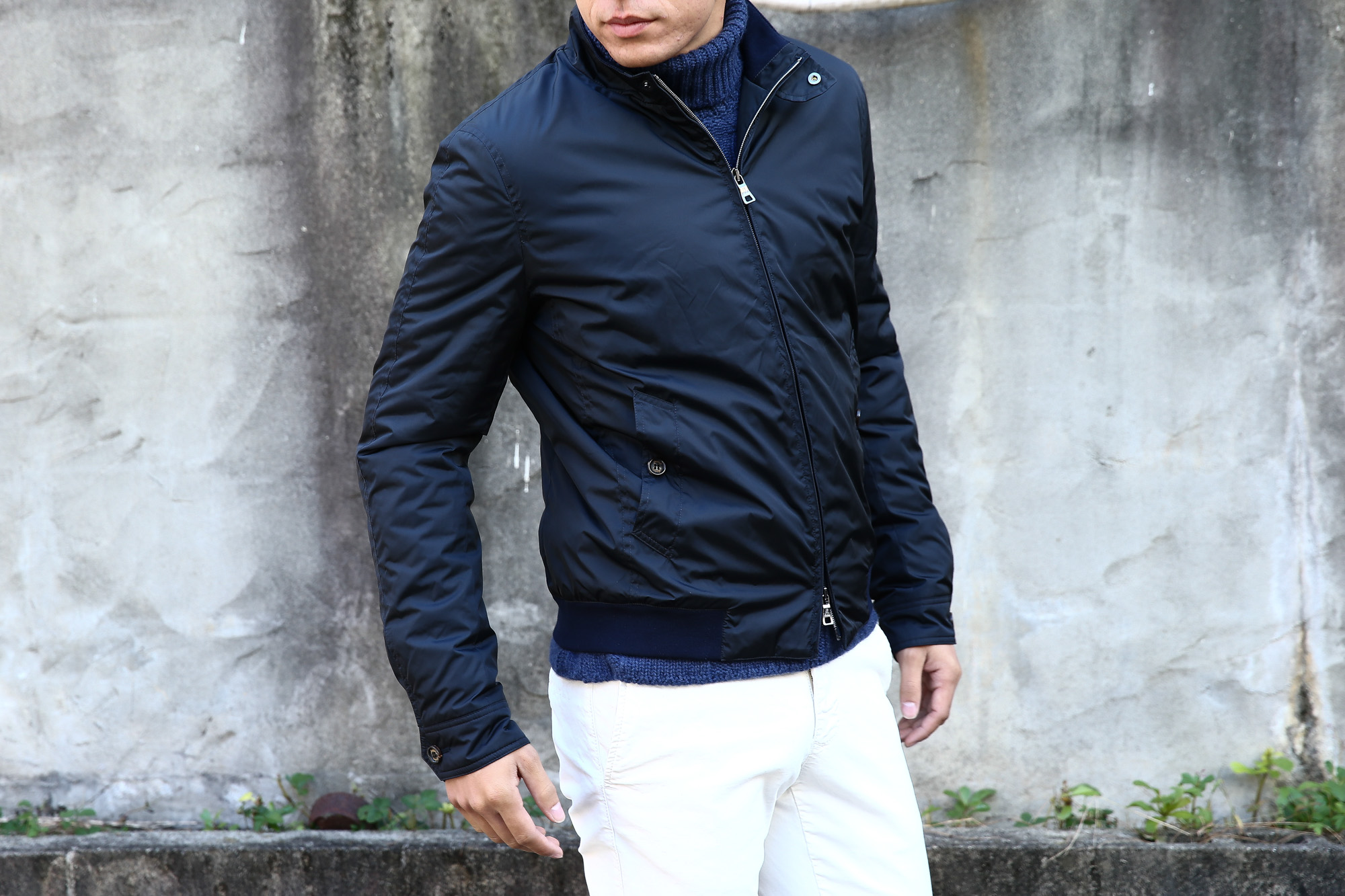 Sealup シーラップ Bomber Jacket ボンバージャケット 7578 9683 中綿入り ボマージャケット ナイロンジャケット ボンバージャケット NAVY (ネイビー・01) MADE IN ITALY(イタリア製) のコーディネートスタイル。愛知 名古屋 Alto e Diritto アルト エ デリット シーラップ