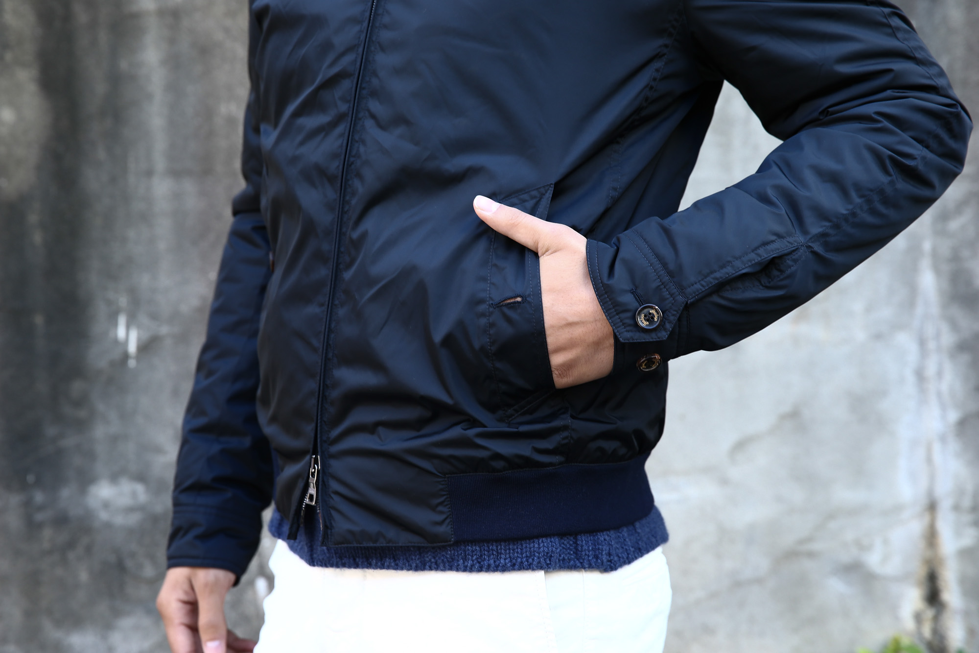 Sealup シーラップ Bomber Jacket ボンバージャケット 7578 9683 中綿入り ボマージャケット ナイロンジャケット ボンバージャケット NAVY (ネイビー・01) MADE IN ITALY(イタリア製) のコーディネートスタイル。愛知 名古屋 Alto e Diritto アルト エ デリット シーラップ