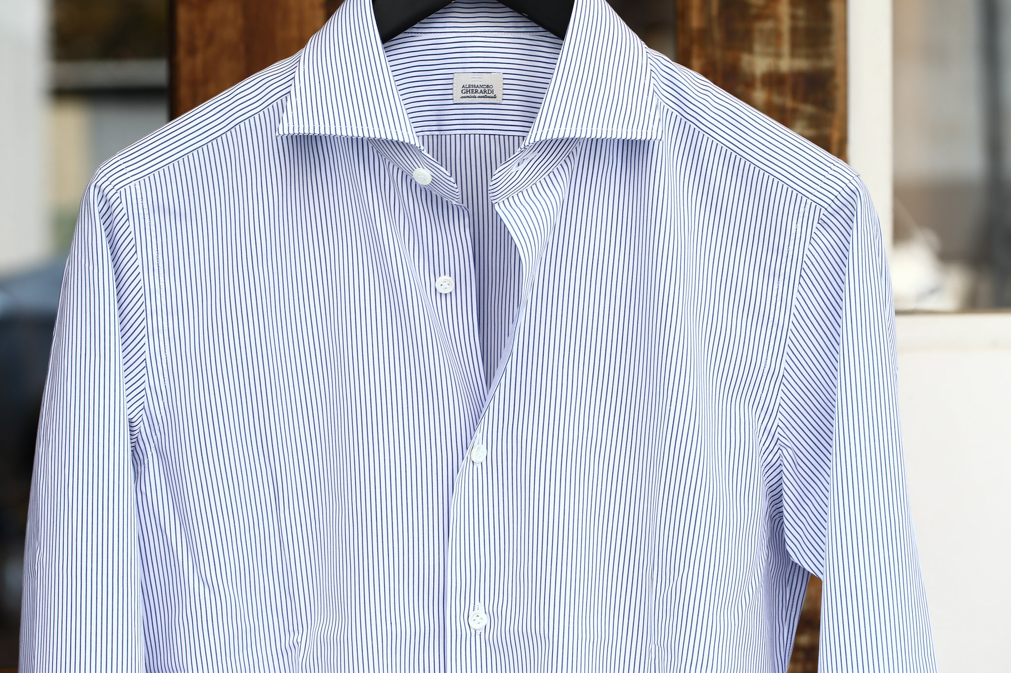 ALESSANDRO GHERARDI (アレッサンドロゲラルディ) Stripe Shirts カッタウェイ コットンブロード ストライプシャツ NAVY (ネイビー・681) made in italy(イタリア製) 2017 春夏新作 愛知 名古屋 Alto e Diritto アルト エ デリット alessandrogherardi シャツ