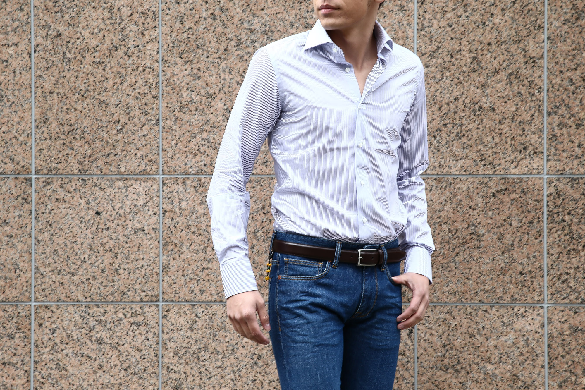 【ALESSANDRO GHERARDI / アレッサンドロゲラルディ】 Stripe Shirts カッタウェイ コットンブロード ストライプシャツ NAVY (ネイビー・681) made in italy(イタリア製) 2017 春夏新作 愛知 名古屋 Alto e Diritto アルト エ デリット 愛知 名古屋 Alto e Diritto アルト エ デリット alessandrogherardi シャツ ストライプ 37,38,39,40,41,42,43