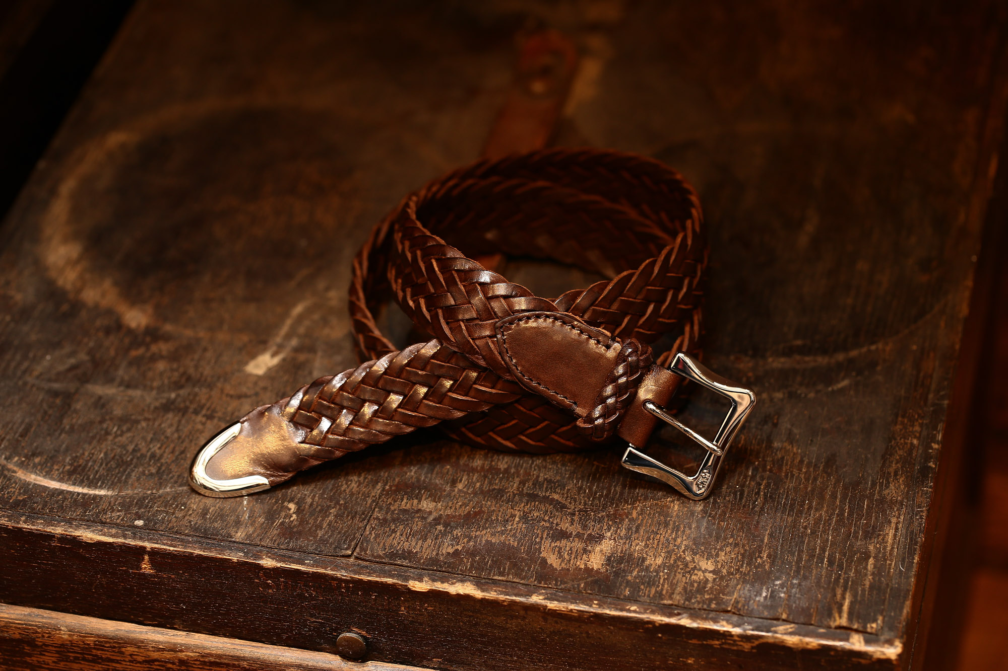 J&M DAVIDSON (ジェイアンドエムデヴィッドソン) ENVELOPE BUCKLE TIP END PLAITED BELT 30MM (エンベロープバックルチップエンドプレーテッドベルト 30mm) 57301 1364 COWHIDE LEATHER (カウハイドレザー) プンターレ メッシュベルト HAVANA (ハバナ・650) Made in italy (イタリア製) 2017 春夏新作 愛知 名古屋 Alto e Diritto アルト エ デリット jmdavidson ジェイエムデヴィッドソン ベルト メッシュ