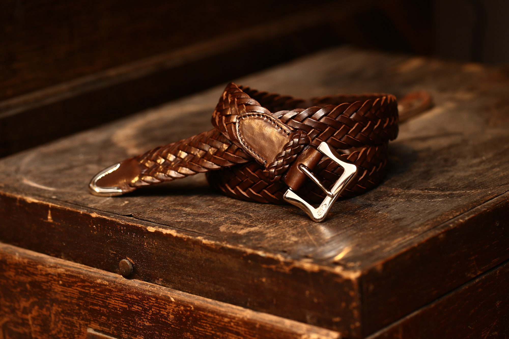 J&M DAVIDSON (ジェイアンドエムデヴィッドソン) ENVELOPE BUCKLE TIP END PLAITED BELT 30MM (エンベロープバックルチップエンドプレーテッドベルト 30mm) 57301 1364 COWHIDE LEATHER (カウハイドレザー) プンターレ メッシュベルト HAVANA (ハバナ・650) Made in italy (イタリア製) 2017 春夏新作 愛知 名古屋 Alto e Diritto アルト エ デリット jmdavidson ジェイエムデヴィッドソン ベルト メッシュ