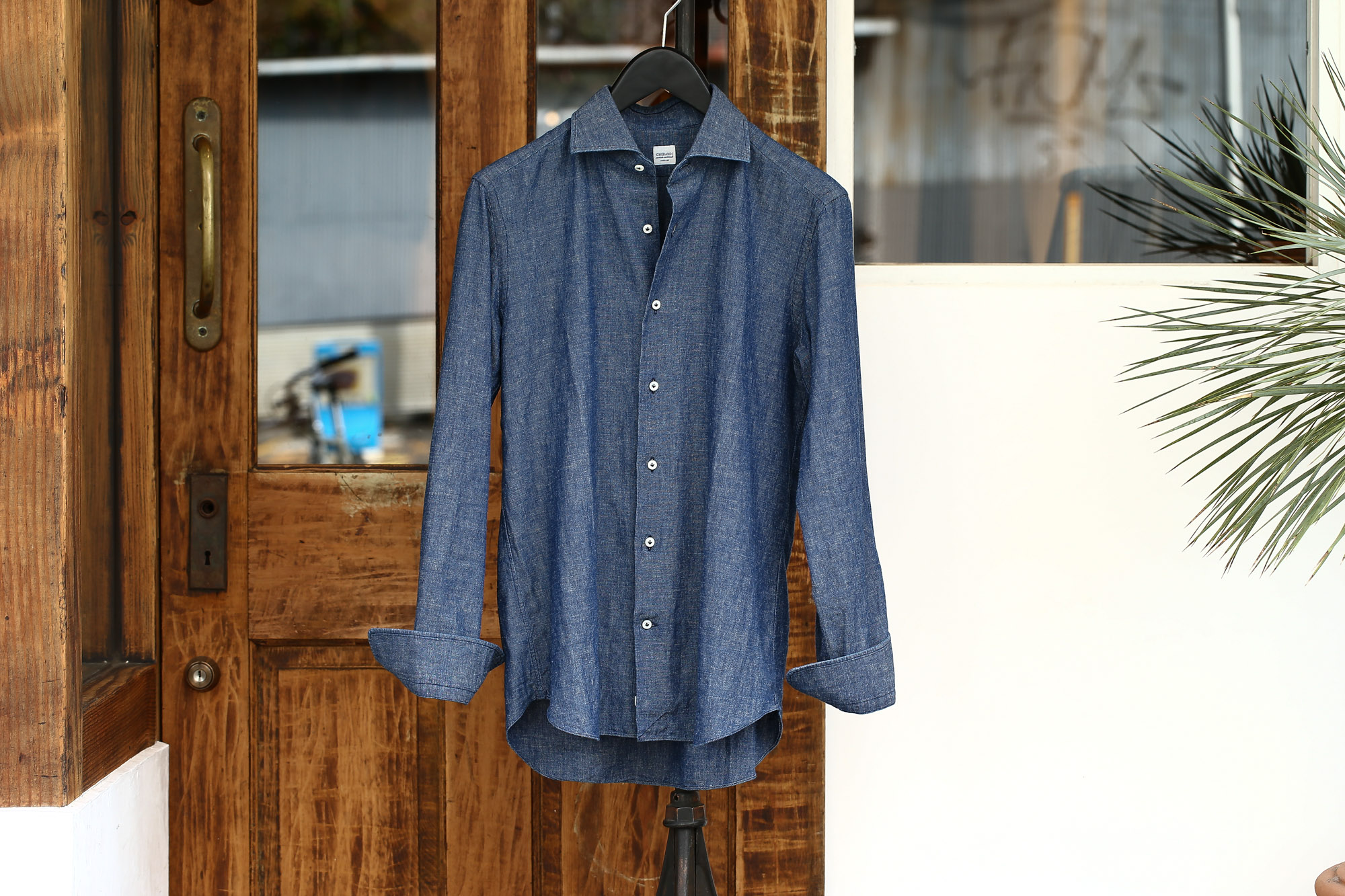 ALESSANDRO GHERARDI (アレッサンドロゲラルディ) Chambray Shirts カッタウェイ コットンリネン シャンブレーシャツ NAVY (ネイビー・690) made in italy(イタリア製) 2017春夏新作 愛知 名古屋 Alto e Diritto アルト エ デリット ゾディアク alessandrogheradi シャンブレーシャツ