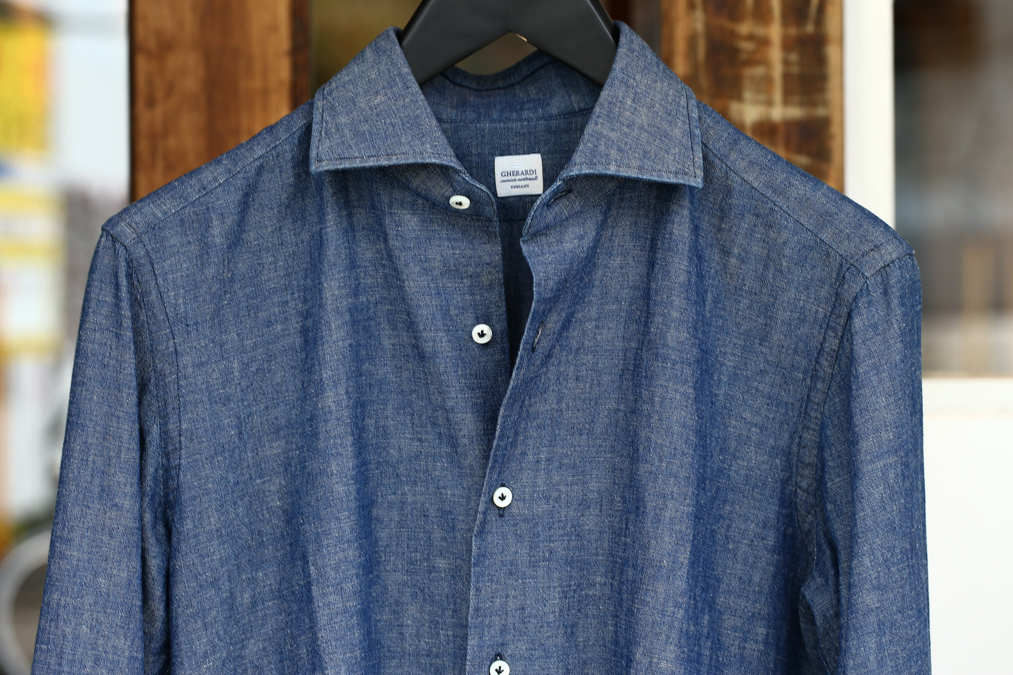 ALESSANDRO GHERARDI (アレッサンドロゲラルディ) Chambray Shirts カッタウェイ コットンリネン シャンブレーシャツ NAVY (ネイビー・690) made in italy(イタリア製) 2017春夏新作 愛知 名古屋 Alto e Diritto アルト エ デリット ゾディアク alessandrogheradi シャンブレーシャツ