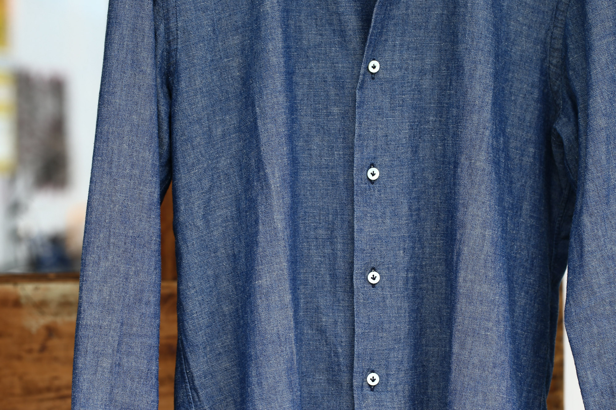 ALESSANDRO GHERARDI (アレッサンドロゲラルディ) Chambray Shirts カッタウェイ コットンリネン シャンブレーシャツ NAVY (ネイビー・690) made in italy(イタリア製) 2017春夏新作 愛知 名古屋 Alto e Diritto アルト エ デリット ゾディアク alessandrogheradi シャンブレーシャツ