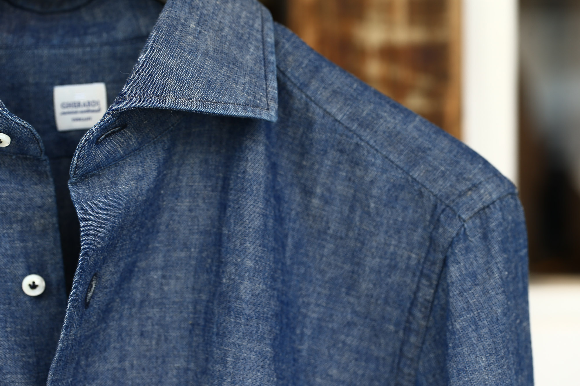 ALESSANDRO GHERARDI (アレッサンドロゲラルディ) Chambray Shirts カッタウェイ コットンリネン シャンブレーシャツ NAVY (ネイビー・690) made in italy(イタリア製) 2017春夏新作 愛知 名古屋 Alto e Diritto アルト エ デリット ゾディアク alessandrogheradi シャンブレーシャツ