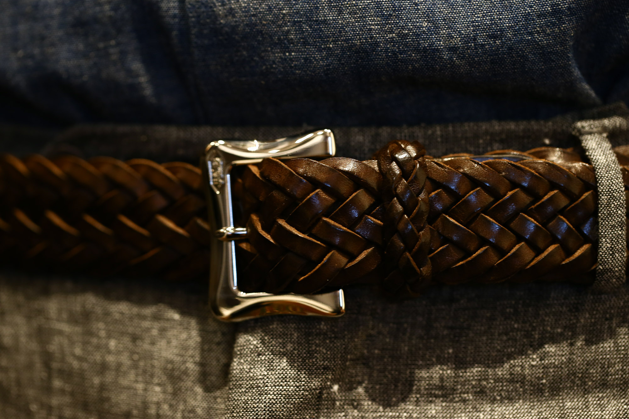 【J&M DAVIDSON / ジェイアンドエムデヴィッドソン】 ENVELOPE BUCKLE TIP END PLAITED BELT 30MM (エンベロープバックルチップエンドプレーテッドベルト 30mm) 57301 COWHIDE LEATHER (カウハイドレザー) プンターレ メッシュベルト HAVANA (ハバナ・650) Made in italy (イタリア製) 2017 春夏新作　愛知 名古屋 Alto e Diritto アルト エ デリット jandmdavidson jmdavidson ジェイエムデヴィッドソン ベルト メッシュ