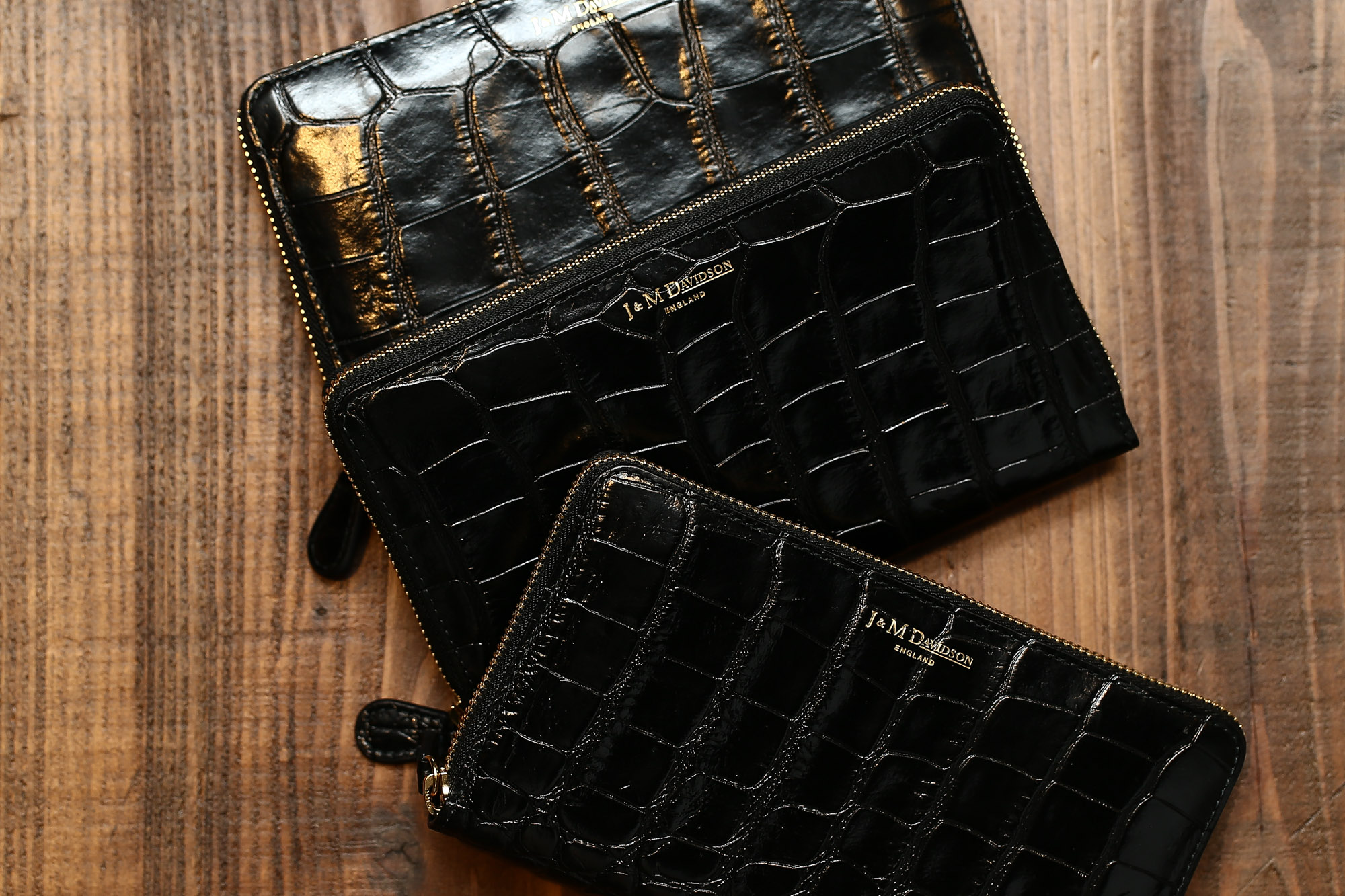 J&M DAVIDSON (ジェイアンドエムデヴィッドソン) L ZIP WALLET (L ジップ　ウォレット) 10011 MOCK CROC (クロコダイル型押し) 長財布 ウォレット BLACK (ブラック・999) Made in spain (スペイン製) 2017 春夏新作 愛知 名古屋 Alto e Diritto アルト エ デリットjmdavidson ジェイエムデヴォッドソン 