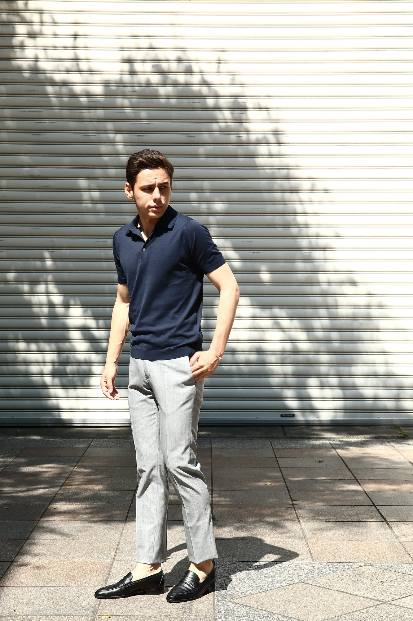 JOHN SMEDLEY (ジョンスメドレー) S3798 Polo Shirt SEA ISLAND COTTON (シーアイランドコットン) ポロシャツ NAVY (ネイビー)  Made in England (イギリス製) 2017 春夏新作 のコーディネートスタイル。愛知 名古屋 Alto e Diritto アルト エ デリット johnsmedley poloshirts ポロシャツ シーアイランド ジョンスメ スメドレー