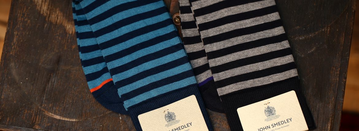 JOHN SMEDLEY (ジョンスメドレー) TOBIN STRIPED ANKLE SOCK アンクルソックス SEA ISLAND COTTON シーアイランドコットン ボーダーソックス NAVY (ネイビー), INDIGO (インディゴ) Made in England (イギリス製) 2017 春夏新作 愛知 名古屋 ZODIAC ゾディアック ソックス 靴下 スメドレー ジョンスメ シーアイランド