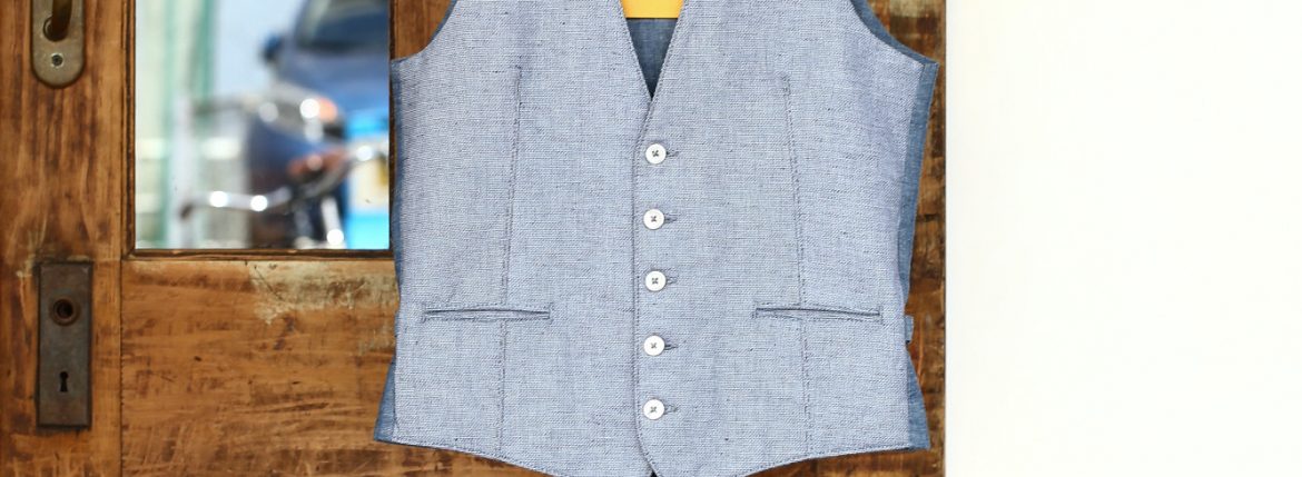 MONTEDORO (モンテドーロ) Gilet リネン コットン シャンブレー ジレ ベスト BLUE (ブルー・810) 2017 春夏新作 愛知 名古屋 ZODIAC ゾディアック montedoro gilet モンテドーロ XS,S,M,L