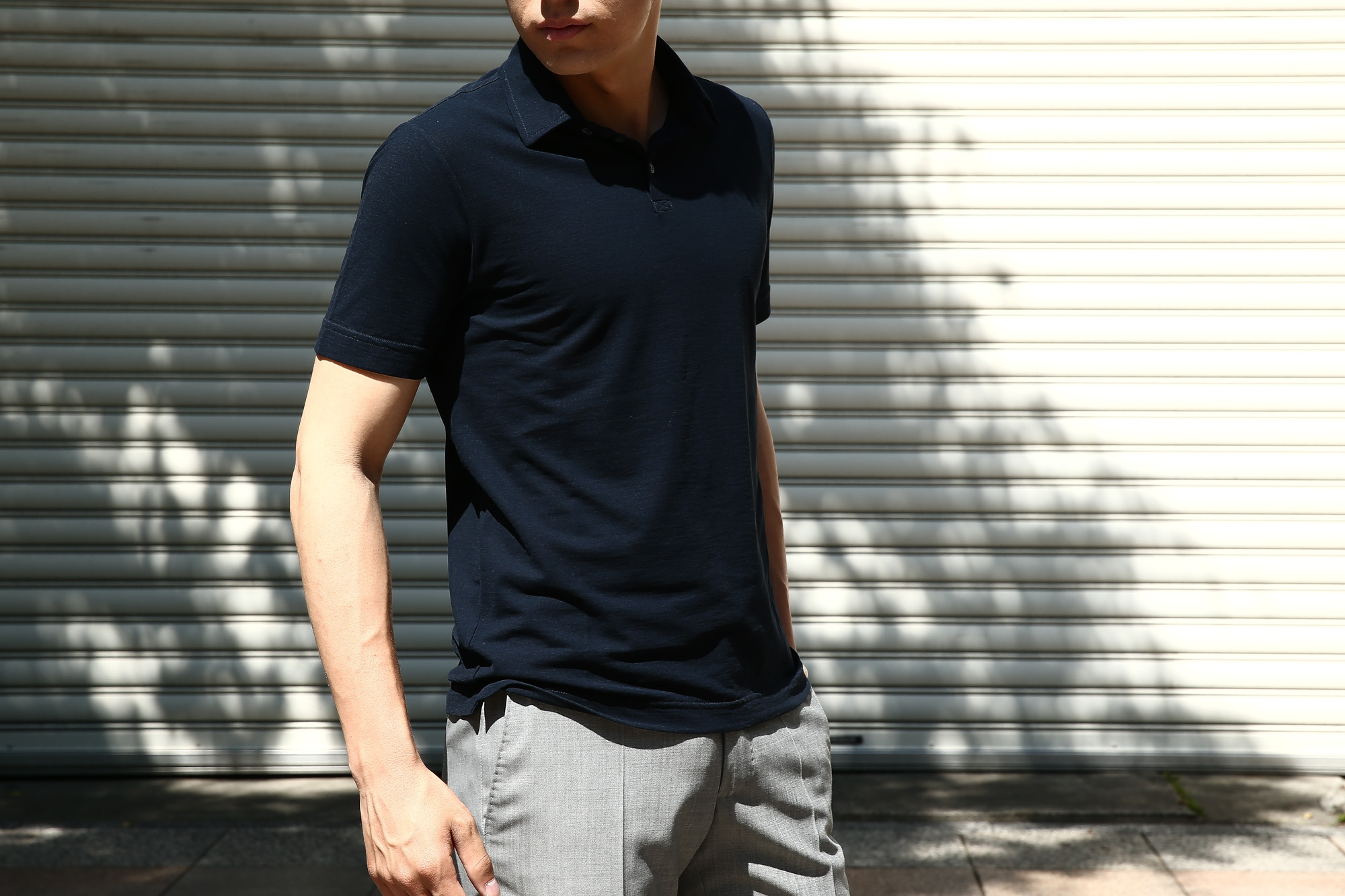 ZANONE (ザノーネ) Polo Shirt ice cotton アイスコットン ポロシャツ NAVY (ネイビー・Z0542)   made in italy (イタリア製) 2017 春夏新作 のコーディネート。愛知 名古屋 Alto e Diritto アルト エ デリット zanone ザノーネ icecotton  44,46,48,50,52,54