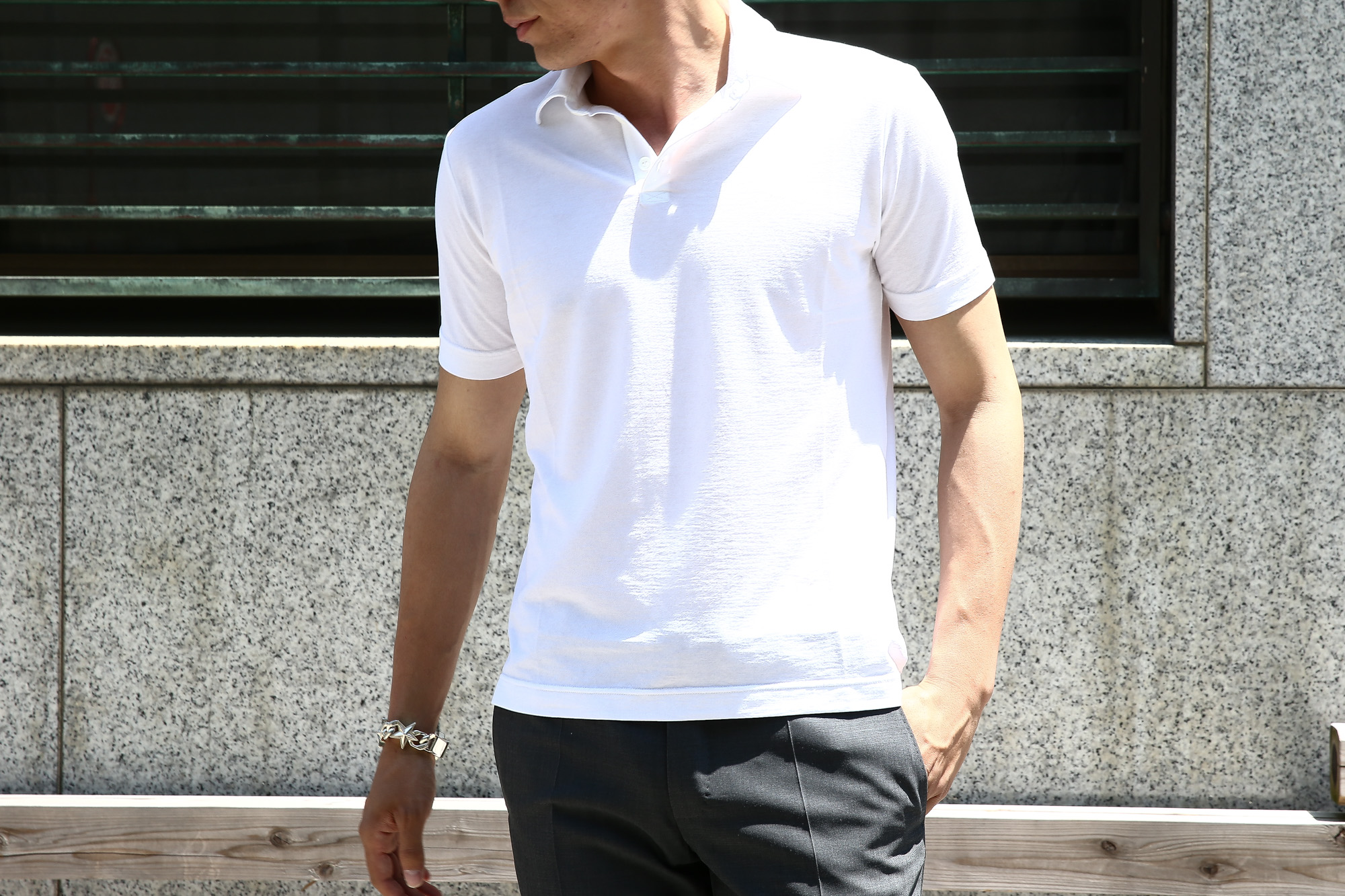 ZANONE (ザノーネ) Polo Shirt ice cotton アイスコットン ポロシャツ WHITE (ホワイト・Z0001)  made in italy (イタリア製) 2017 春夏新作 のコーディネート。愛知 名古屋 Alto e Diritto アルト エ デリット zanone ザノーネ icecotton  44,46,48,50,52,54