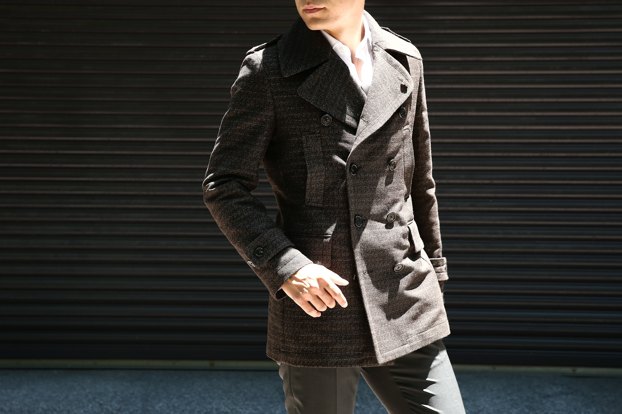 GABRIELE PASINI (ガブリエレ パジーニ) Pea coat ピーコート ウール オーバーコート ミドル丈 ダブルコート BROWN (ブラウン・438) Made in italy (イタリア製) 2017 秋冬 gabrielepasini ガブリエレパジーニ ジャケット スーツ コート Pコート 愛知 名古屋 Alto e Diritto アルト エ デリット