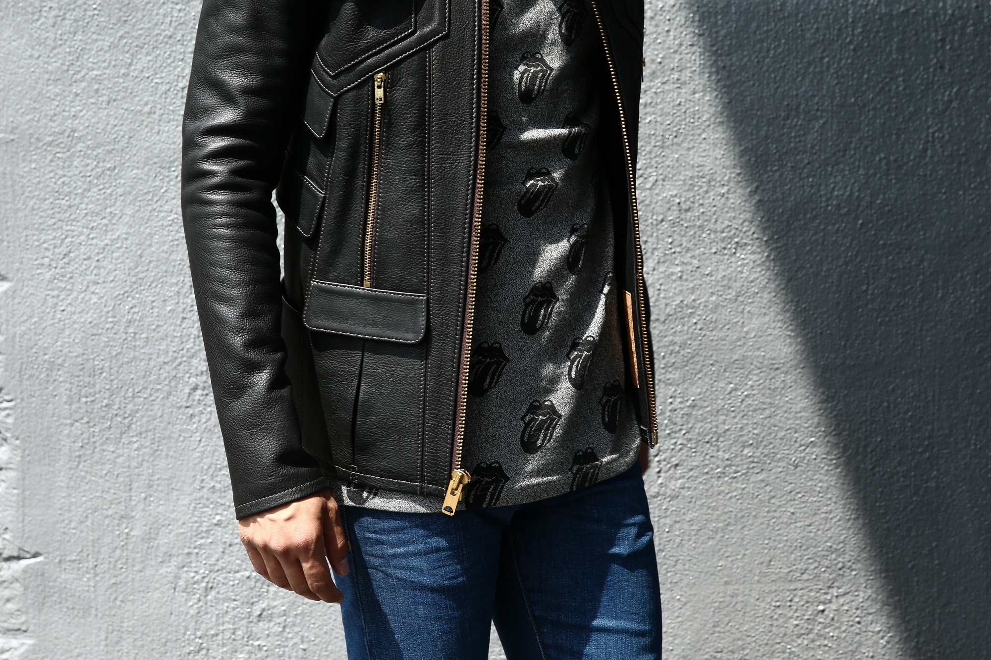 South Paradiso Leather (サウスパラディソレザー) East West イーストウエスト 【ADLER / アードラー】 Cow Hide Leather カウハイドレザー レザージャケット BLACK (ブラック) MADE IN USA (アメリカ製) のコーディネート画像。愛知 名古屋 Alto e Diritto アルト エ デリット アドラー サウスパラディソ パラディソ レザー ヴィンテージ ビンテージ southparadiso vintage