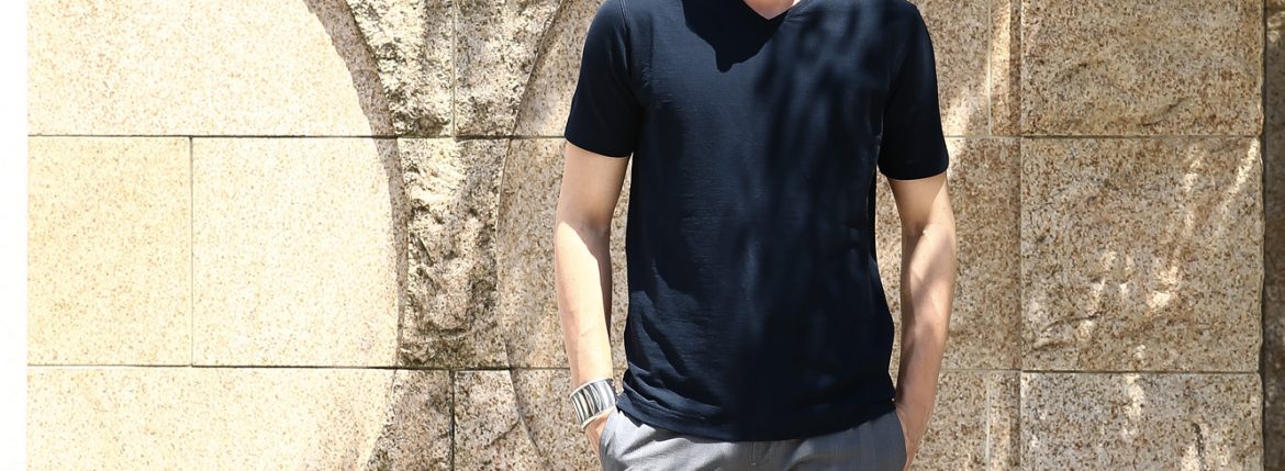 ZANONE (ザノーネ) V-neck T-shirt ice cotton アイスコットン 810237 Z0380 VネックTシャツ NAVY(ネイビー・Z0542) MADE IN ITALY(イタリア製) 2017 春夏新作 のコーディネートスタイル。愛知 名古屋 ZODIAC ゾディアック zanone ザノーネ アイスコットン