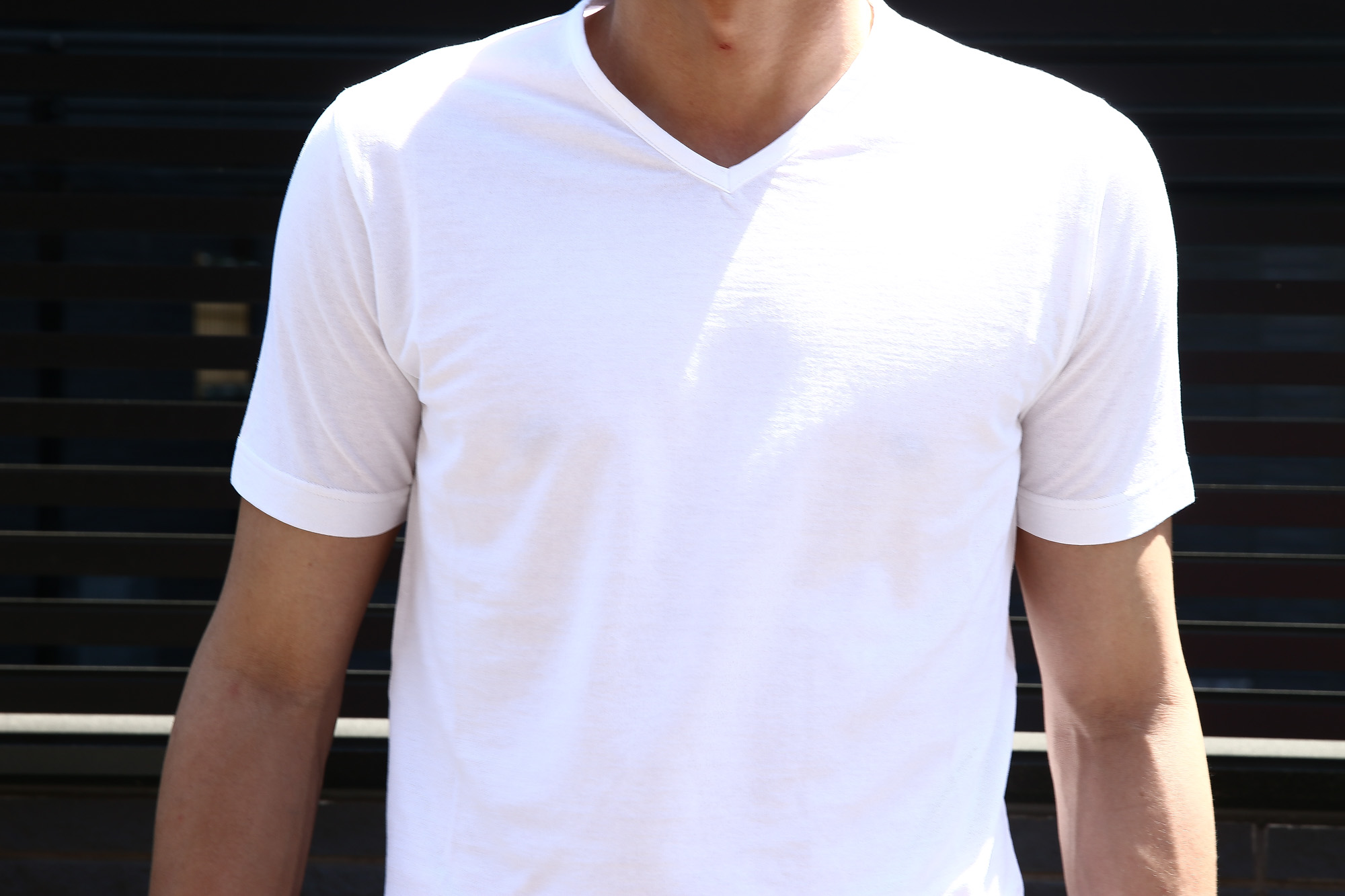 ZANONE (ザノーネ) V-neck T-shirt ice cotton アイスコットン 810237 Z0380 VネックTシャツ WHITE (ホワイト・Z0001)  MADE IN ITALY(イタリア製) 2017 春夏新作 のコーディネートスタイル。愛知 名古屋 Alto e Diritto アルト エ デリット zanone ザノーネ アイスコットン