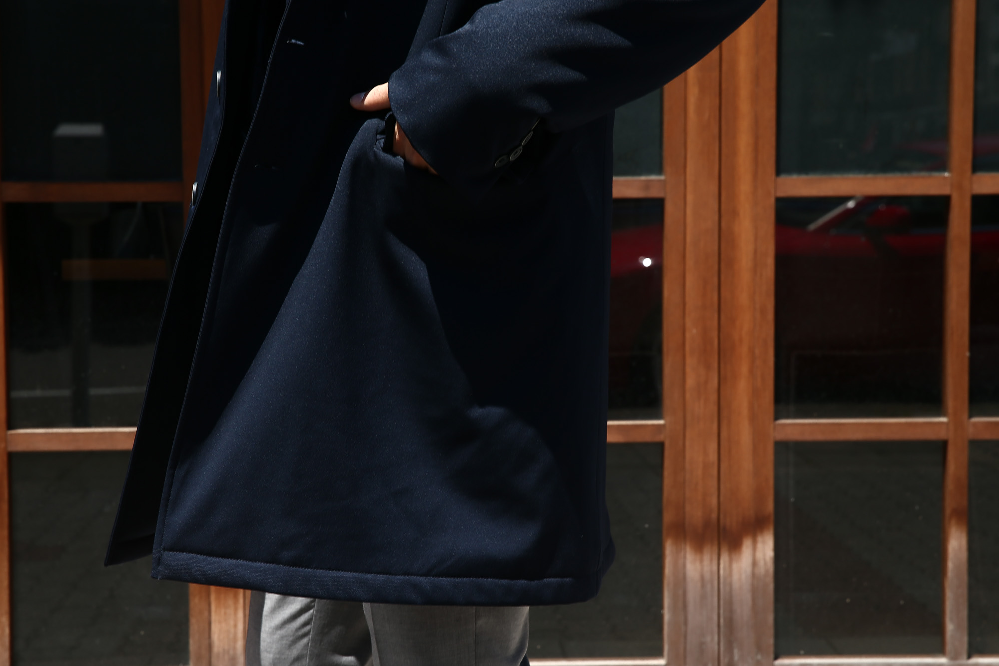 【HERNO / ヘルノ】 CA0057U Chester coat チェスターコート LoroPiana ロロピアーナ STORM SYSTEM WOOL HERNO TECH 中綿入り ウール チェスターコート NAVY (ネイビー・9290) Made in italy (イタリア製) 2017 秋冬　のコーディネートスタイル。愛知 名古屋 Alto e Diritto アルト エ デリット herno ヘルノ ダウンコート ビジネススタイル