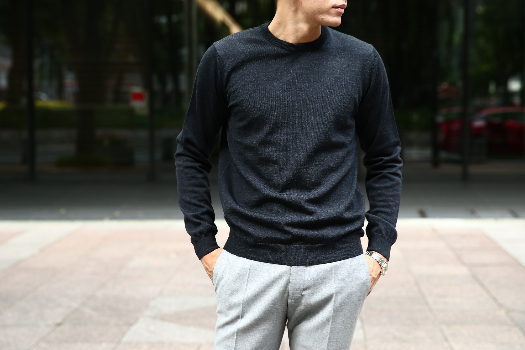 【ZANONE / ザノーネ】 Crew Neck Sweater クルーネックセーター VIRGIN WOOL 100% ヴァージンウール100% ハイゲージウールニットセーター CHARCOAL (チャコール・Z0006)  made in italy (イタリア製) 2017 秋冬新作 zanone ザノーネ コーディネート タートルネック 愛知 名古屋 Alto e Diritto アルト エ デリット タートル 44,46,48,50,52,54