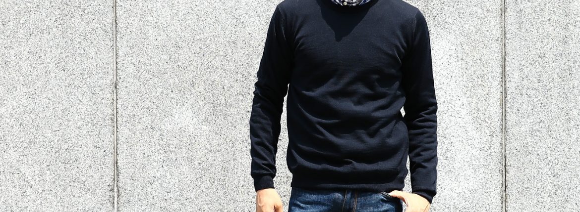 【ZANONE / ザノーネ】 Crew Neck Sweater クルーネックセーター VIRGIN WOOL 100% ヴァージンウール100% ハイゲージウールニットセーター NAVY (ネイビー・Z1375) made in italy (イタリア製) 2017 秋冬新作 zanone ザノーネ コーディネート タートルネック 愛知 名古屋 zodiac ゾディアック タートル 44,46,48,50,52,54