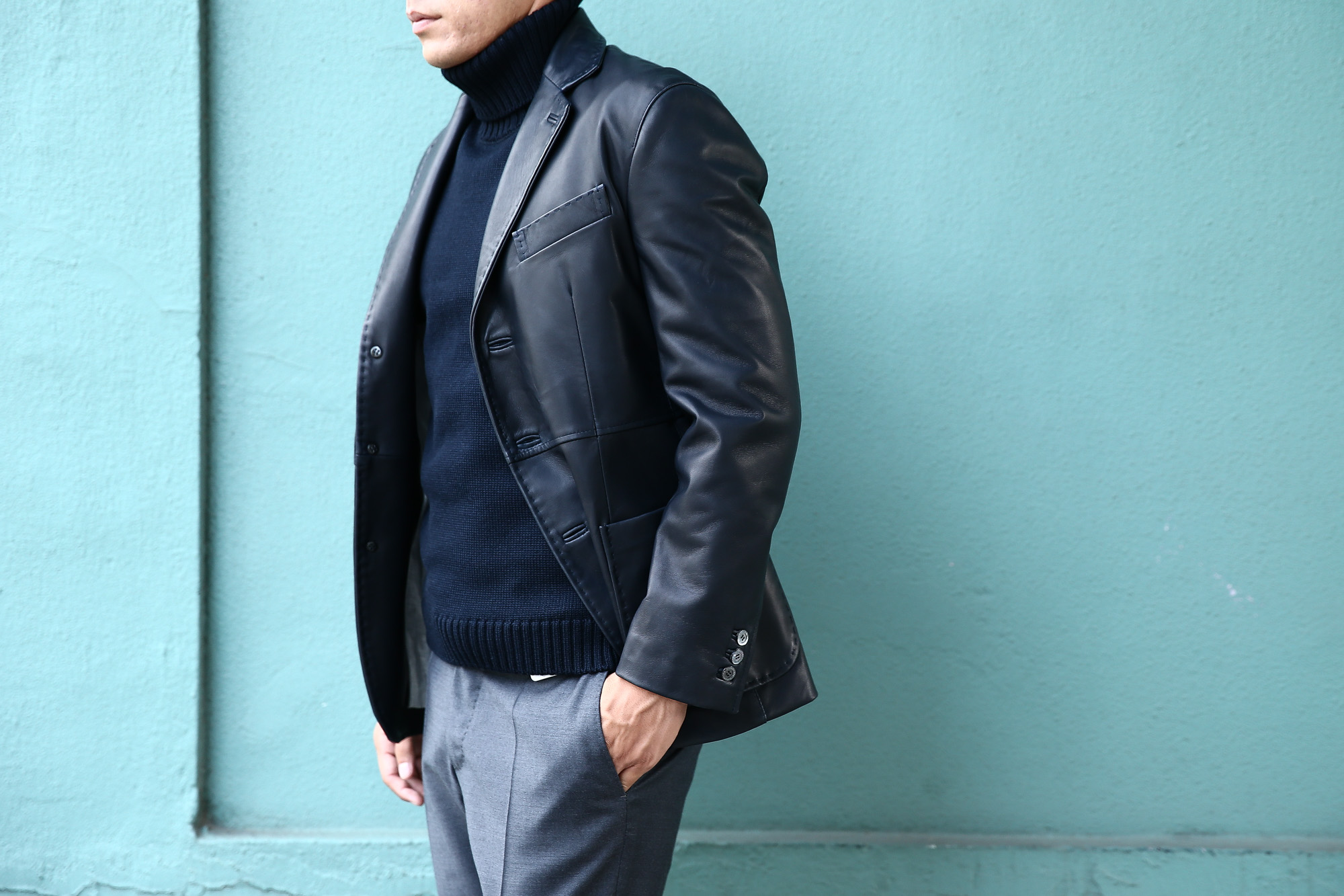 CINQUANTA (チンクアンタ) H613 SINGLE TAILORED JACKET CAVALLO (シングル テーラード ジャケット) ジャケット NAVY (ネイビー) Made in italy (イタリア製) 2018 春夏 cinquanta シングルテーラード レザージャケット ライダース　愛知 名古屋 Alto e Diritto アルト エ デリット