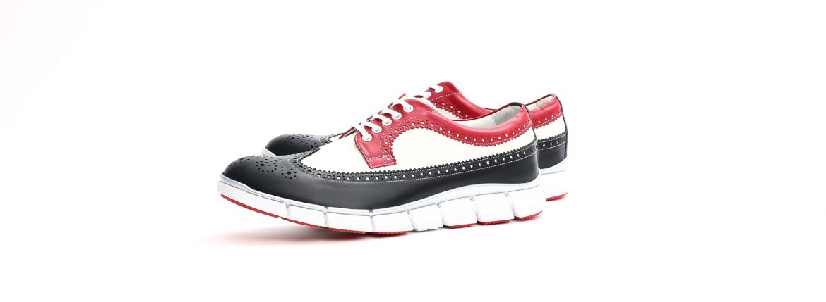 【HIROSHI TSUBOUCHI / ヒロシツボウチ】 HTO-AD05 Wingtip Sneakers トリコロールカラー Calf Leather カーフレザー ウィングチップ スニーカー NAVY / WHITE / RED (ネイビー / ホワイト / レッド・NV/WH/RE) Made in Japan (日本製) 2017 秋冬新作　hiroshitsubouchi ヒロシツボウチ 木梨則武 ノリさん C.ロナウド クリスティアーノロナウド トリコカラー とんねるずのみなさんのおかげでした トリコロール