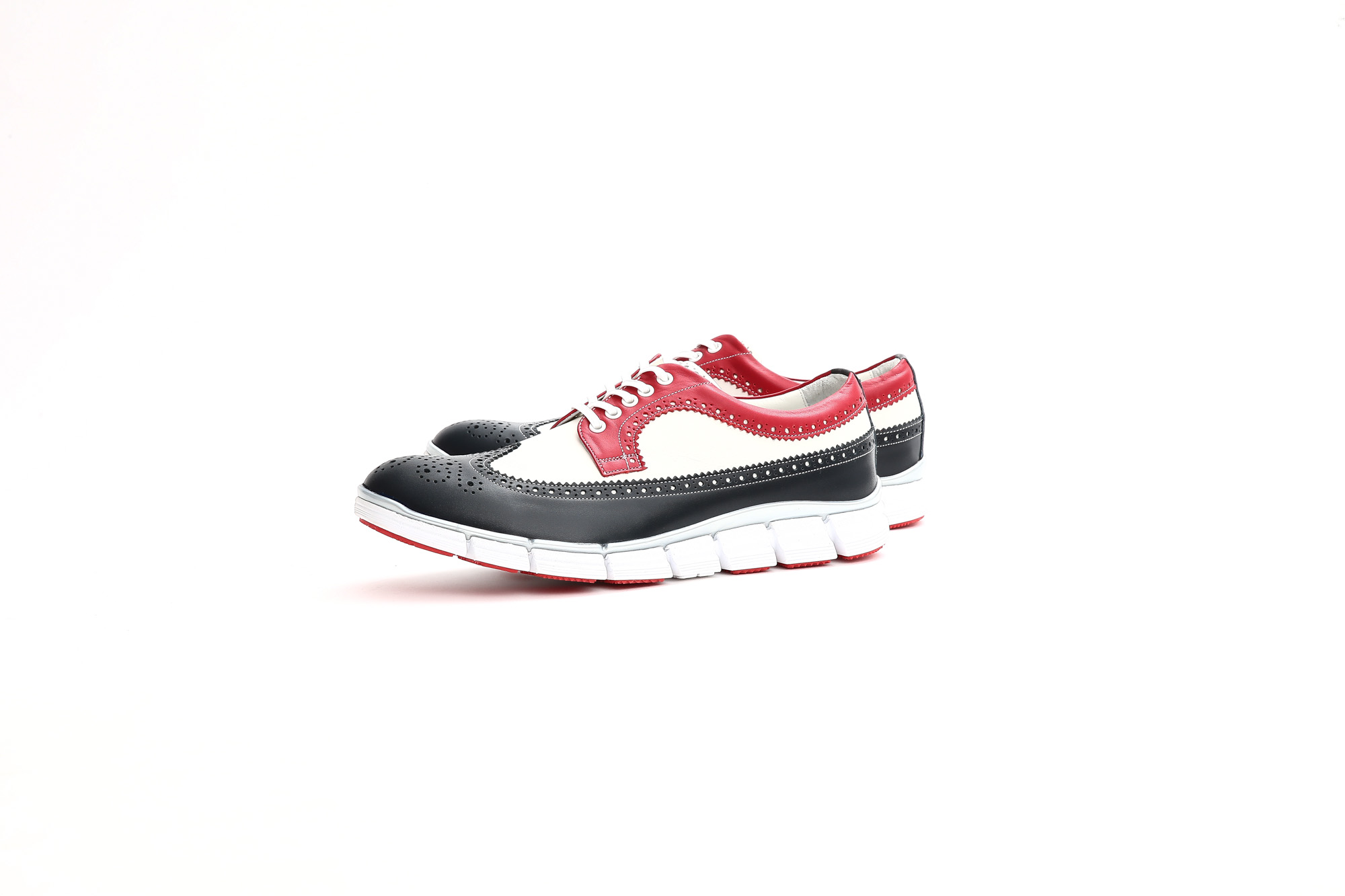 【HIROSHI TSUBOUCHI / ヒロシツボウチ】 HTO-AD05 Wingtip Sneakers トリコロールカラー Calf Leather カーフレザー ウィングチップ スニーカー NAVY / WHITE / RED (ネイビー / ホワイト / レッド・NV/WH/RE) Made in Japan (日本製) 2017 秋冬新作　hiroshitsubouchi ヒロシツボウチ 木梨則武 ノリさん C.ロナウド クリスティアーノロナウド トリコカラー とんねるずのみなさんのおかげでした トリコロール