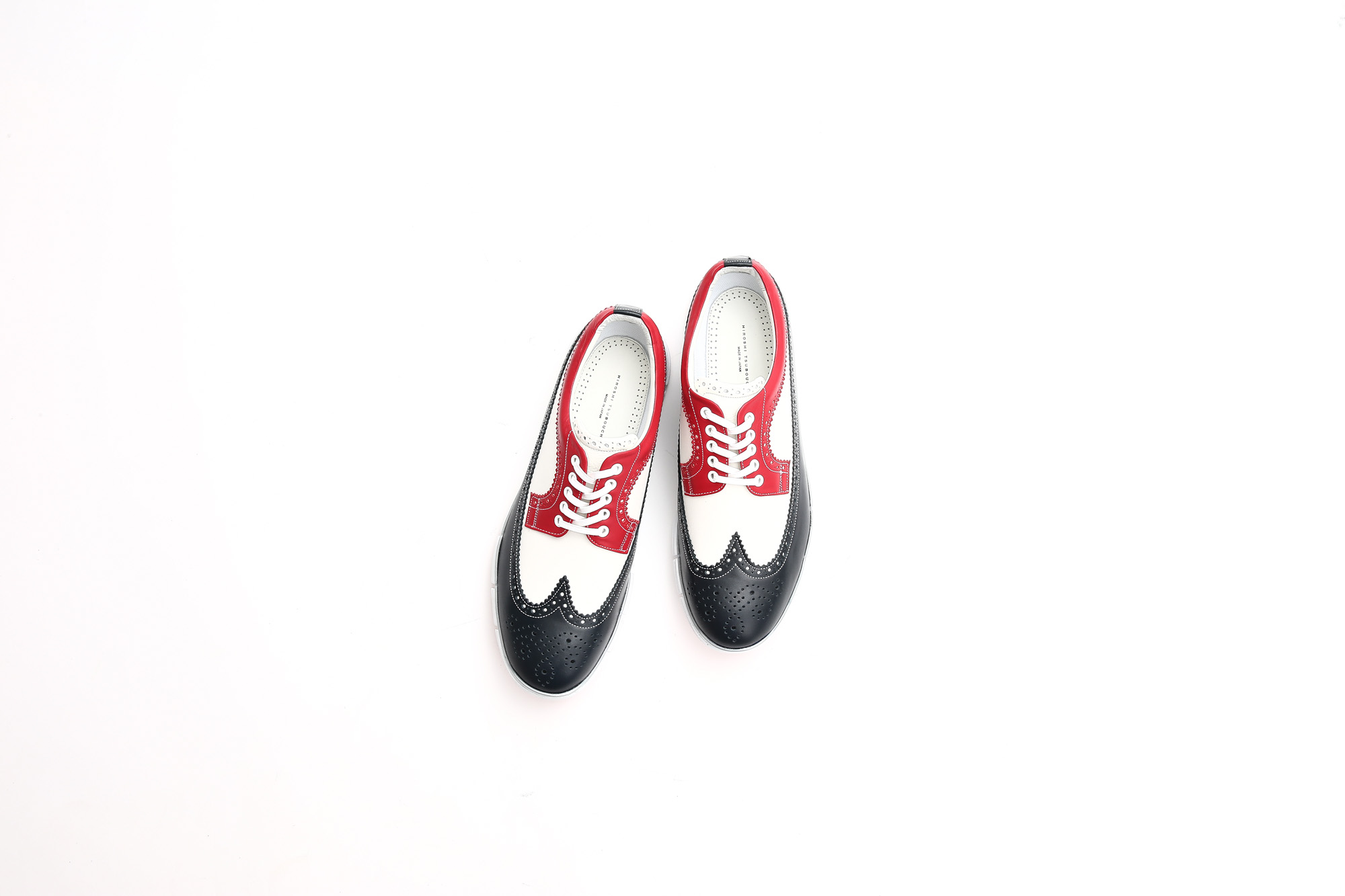 【HIROSHI TSUBOUCHI / ヒロシツボウチ】 HTO-AD05 Wingtip Sneakers トリコロールカラー Calf Leather カーフレザー ウィングチップ スニーカー NAVY / WHITE / RED (ネイビー / ホワイト / レッド・NV/WH/RE) Made in Japan (日本製) 2017 秋冬新作　hiroshitsubouchi ヒロシツボウチ 木梨則武 ノリさん C.ロナウド クリスティアーノロナウド トリコカラー とんねるずのみなさんのおかげでした トリコロール