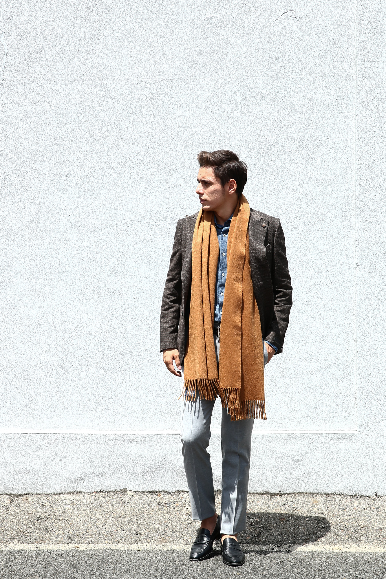 Johnstons (ジョンストンズ) WA56 STOLE Cashmere 100% カシミア 大判 ストール DARK CAMEL