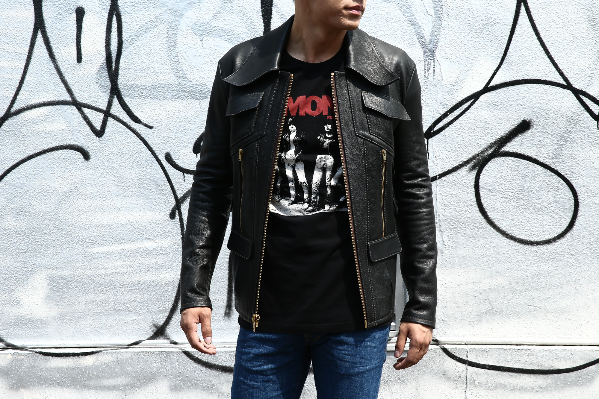 South Paradiso Leather (サウスパラディソレザー) East West イーストウエスト 【ADLER // アードラー】 Cow Hide Leather カウハイドレザー レザージャケット BLACK (ブラック) MADE IN USA (アメリカ製) のコーディネート画像。愛知 名古屋 Alto e Diritto アルト エ デリット アドラー サウスパラディソ パラディソ レザー ヴィンテージ ビンテージ southparadiso vintage