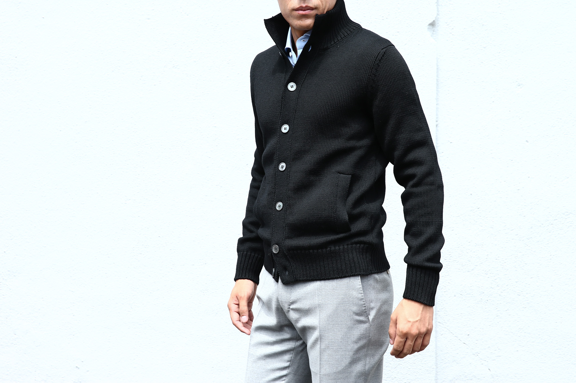 【ZANONE / ザノーネ】 CHIOTO ・KYOTO(キョウト・キョート) 810740 z0229 LONG SLEEVES ミドルゲージ ニットジャケット ニットブルゾン BLACK(ブラック・Z0015)  2017 秋冬新作  zanone ザノーネ ニット キョウト 愛知 名古屋 Alto e Diritto アルト エ デリット