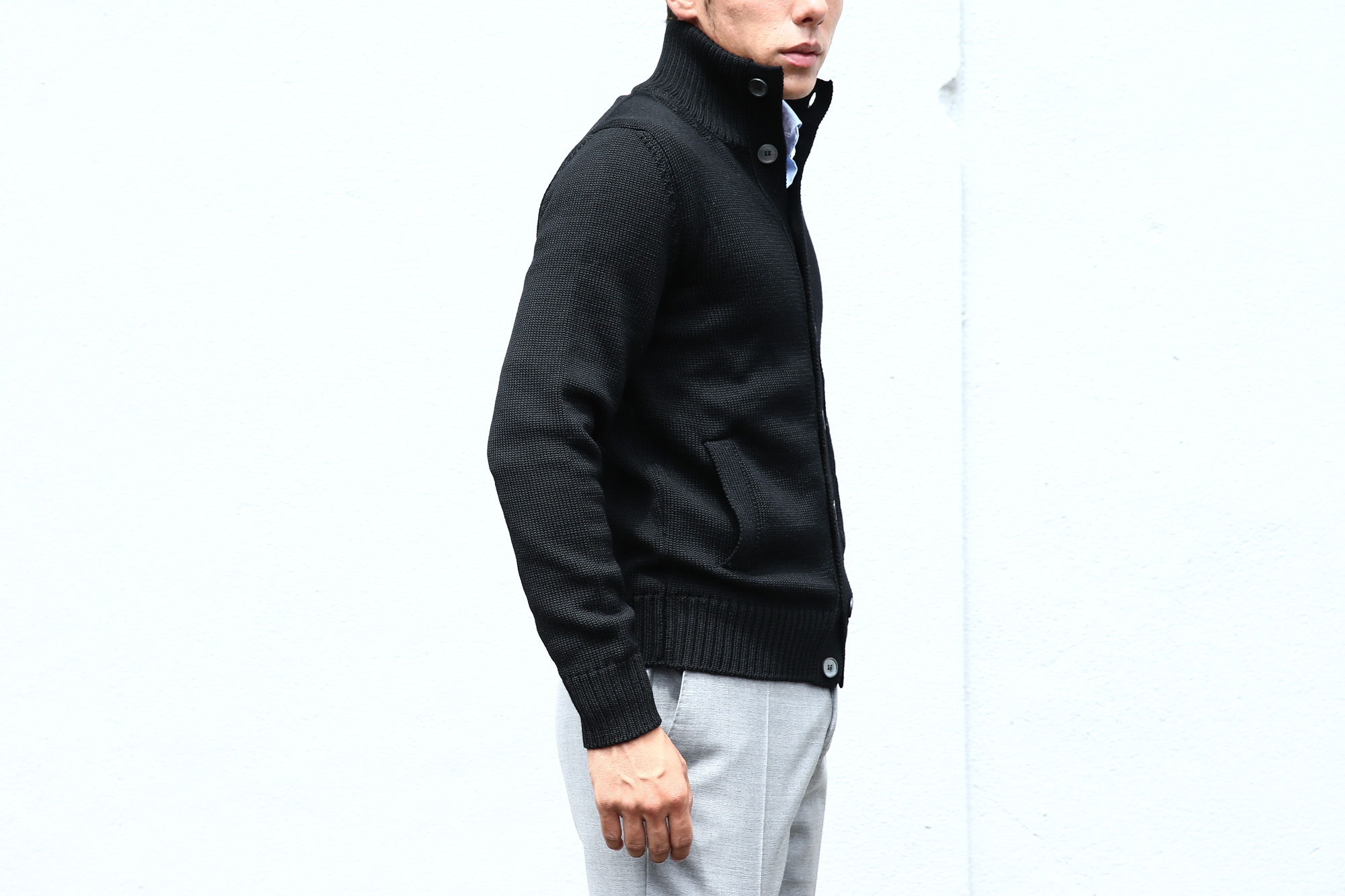 【ZANONE / ザノーネ】 CHIOTO ・KYOTO(キョウト・キョート) 810740 z0229 LONG SLEEVES ミドルゲージ ニットジャケット ニットブルゾン BLACK(ブラック・Z0015)  2017 秋冬新作  zanone ザノーネ ニット キョウト 愛知 名古屋 Alto e Diritto アルト エ デリット