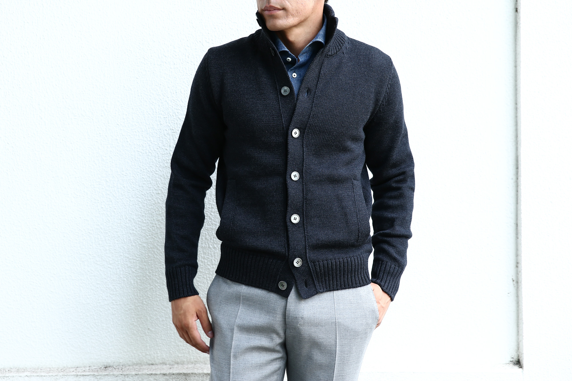 【ZANONE / ザノーネ】 CHIOTO ・KYOTO(キョウト・キョート) 810740 z0229 LONG SLEEVES ミドルゲージ ニットジャケット ニットブルゾン CHACOAL(チャコール・Z0006)  2017 秋冬新作  zanone ザノーネ ニット キョウト 愛知 名古屋 Alto e Diritto アルト エ デリット